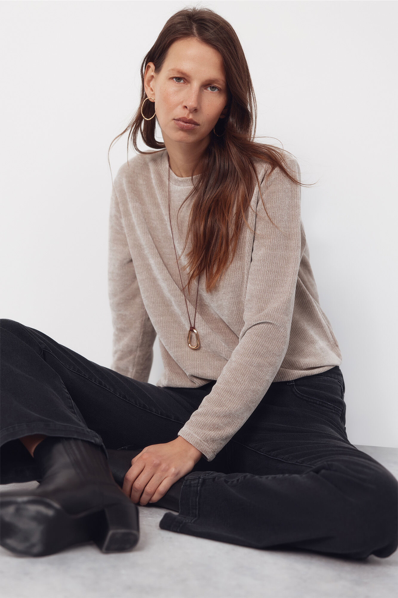 Cortefiel Chenille t-shirt Beige