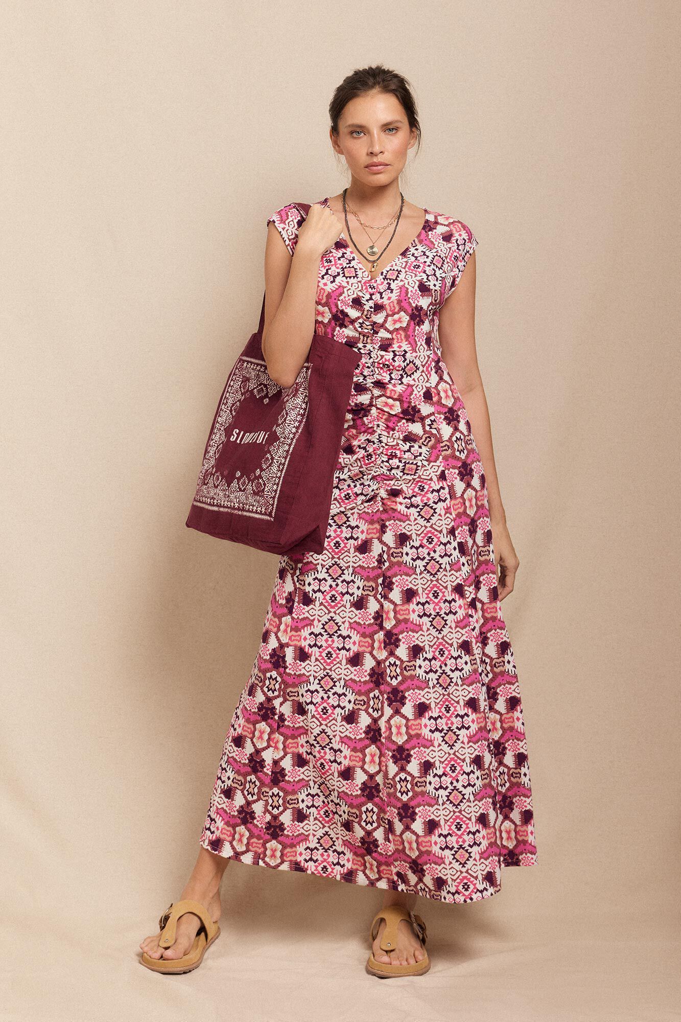 Slowlove Vestido punto estampado frunce