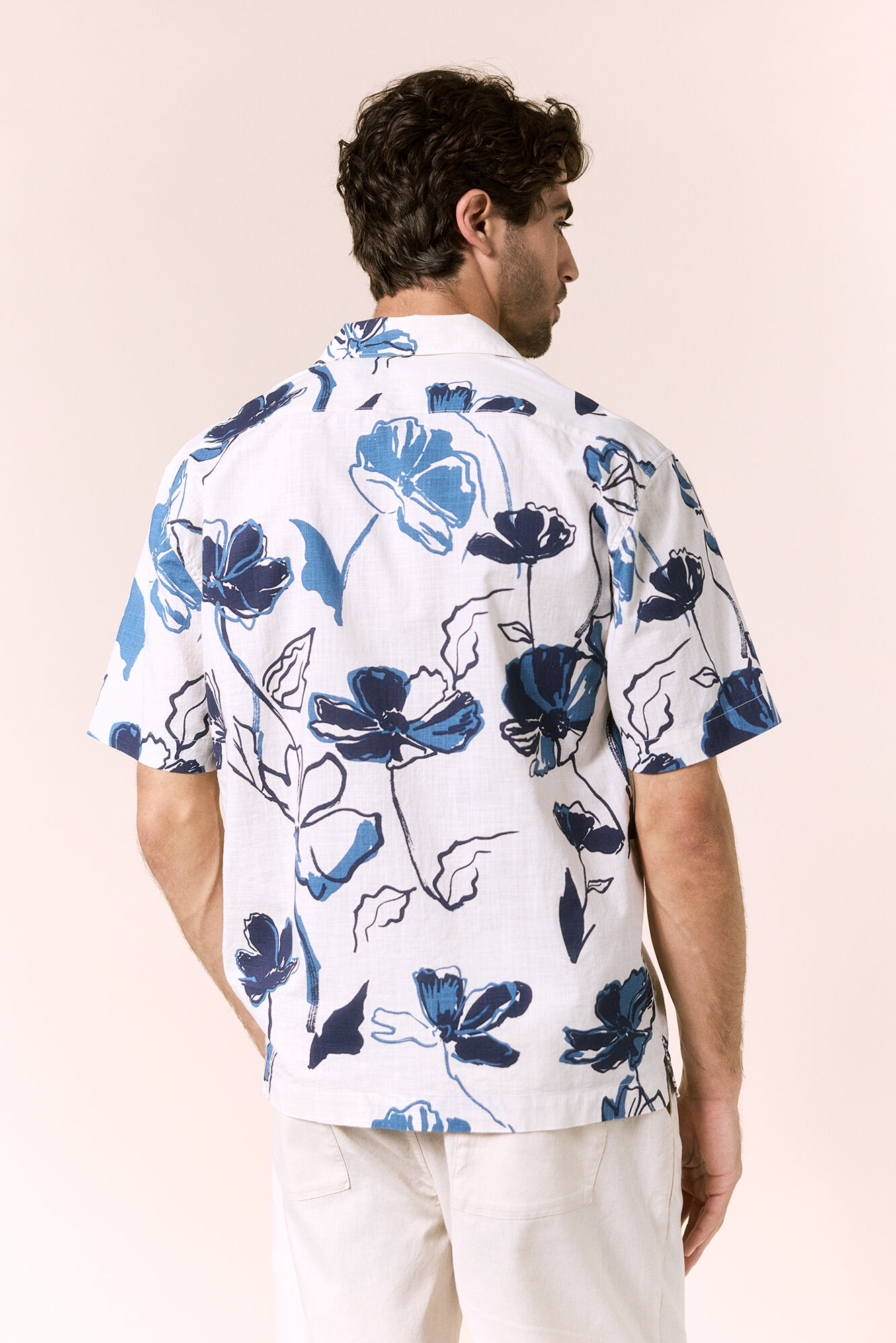 OOTO Camisa print algod&oacute;n manga corta Azul
