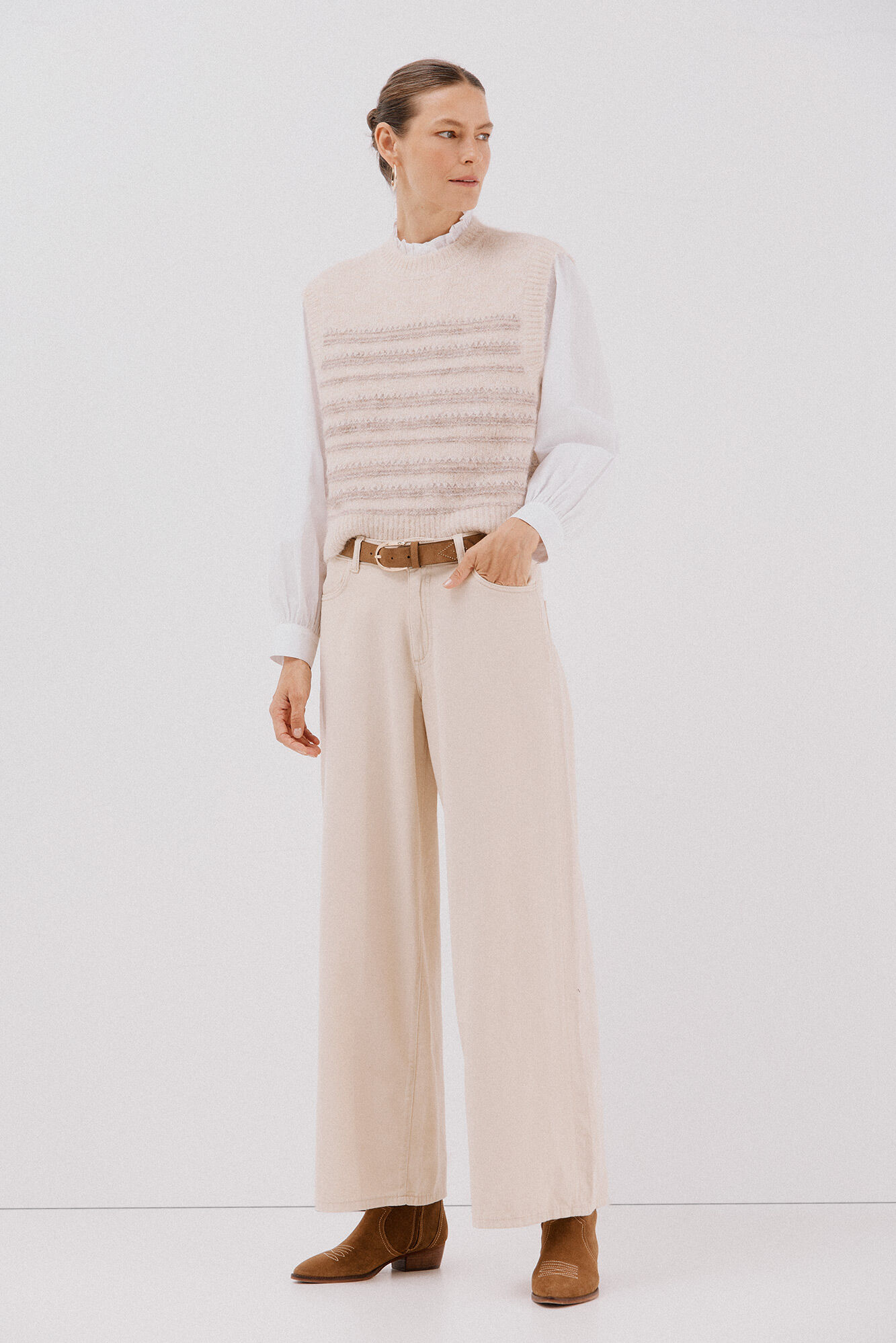 Cortefiel jersey-knit vest Ivory