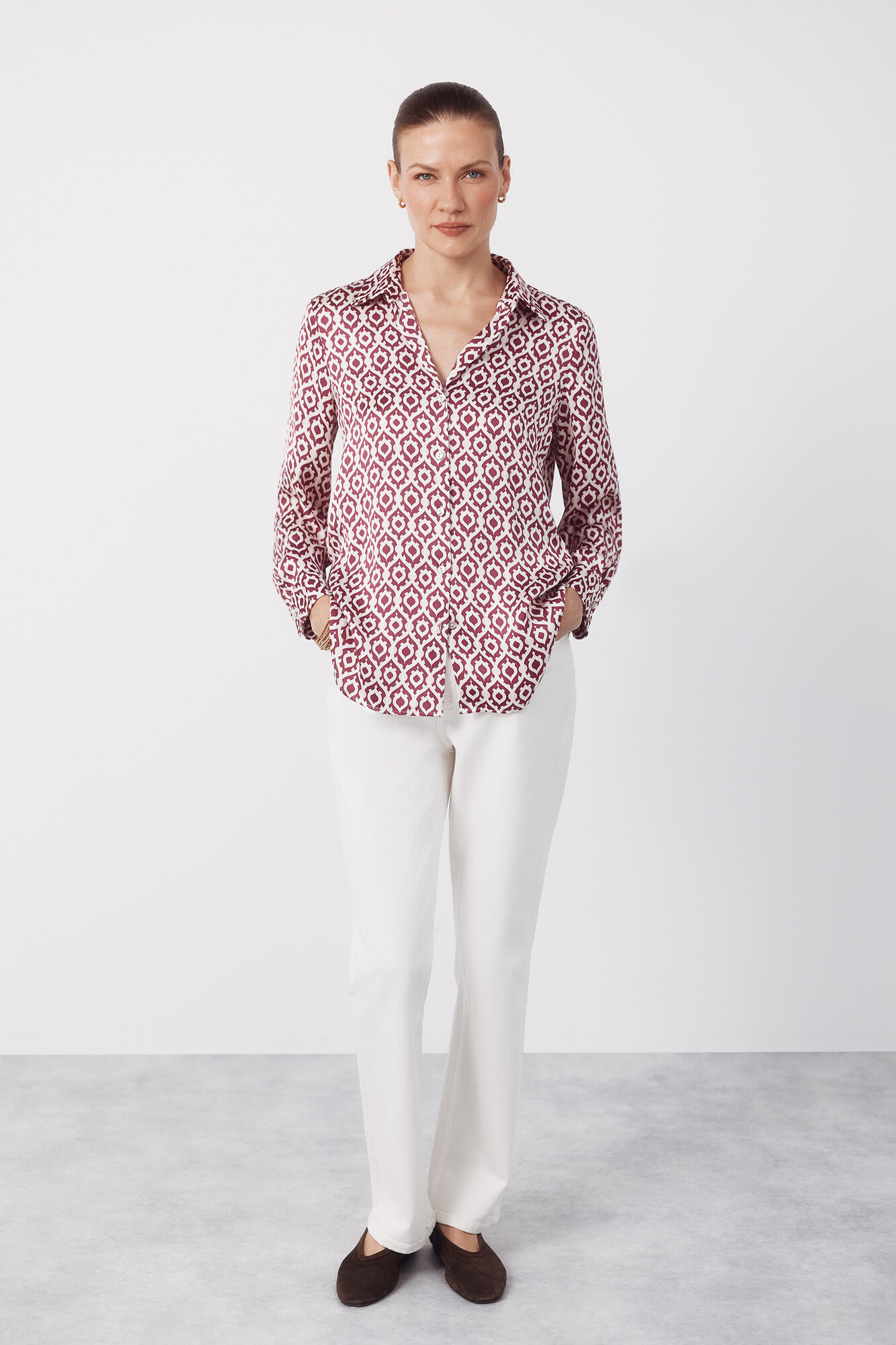 Cortefiel Satin-finish shirt Printed purple