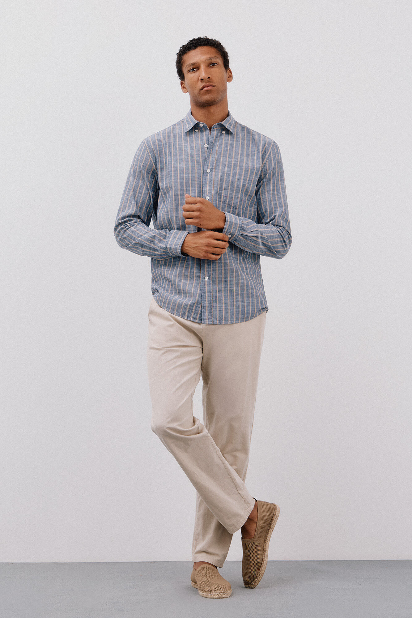 Cortefiel Camisa riscas em chamas Azul