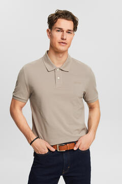 Cortefiel Slim-fit cotton piqué polo shirt with short sleeves Nude