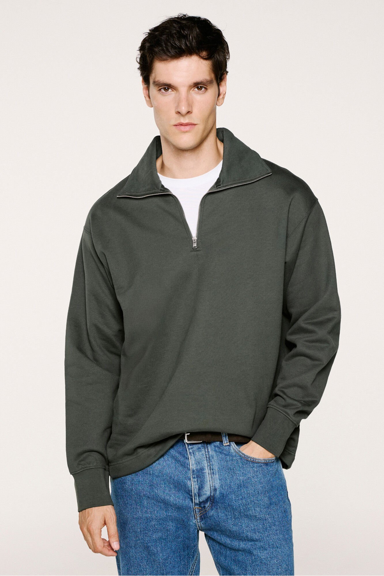 Selected Sweatshirt 100% algod&atilde;o org&acirc;nico com meia fecho-&eacute;clair  Verde