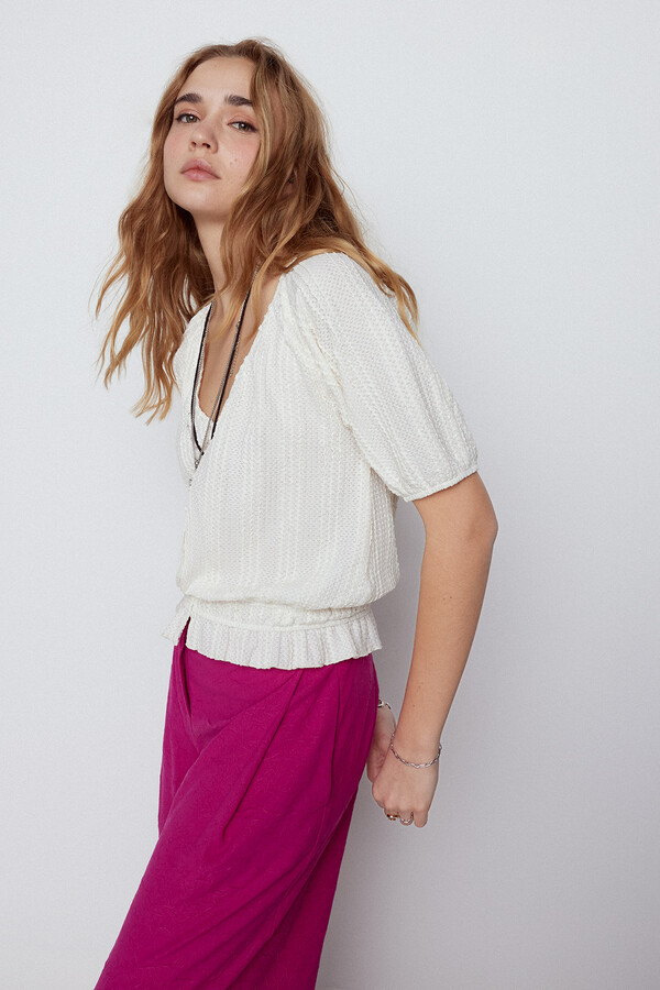 Cortefiel Textured fabric top White