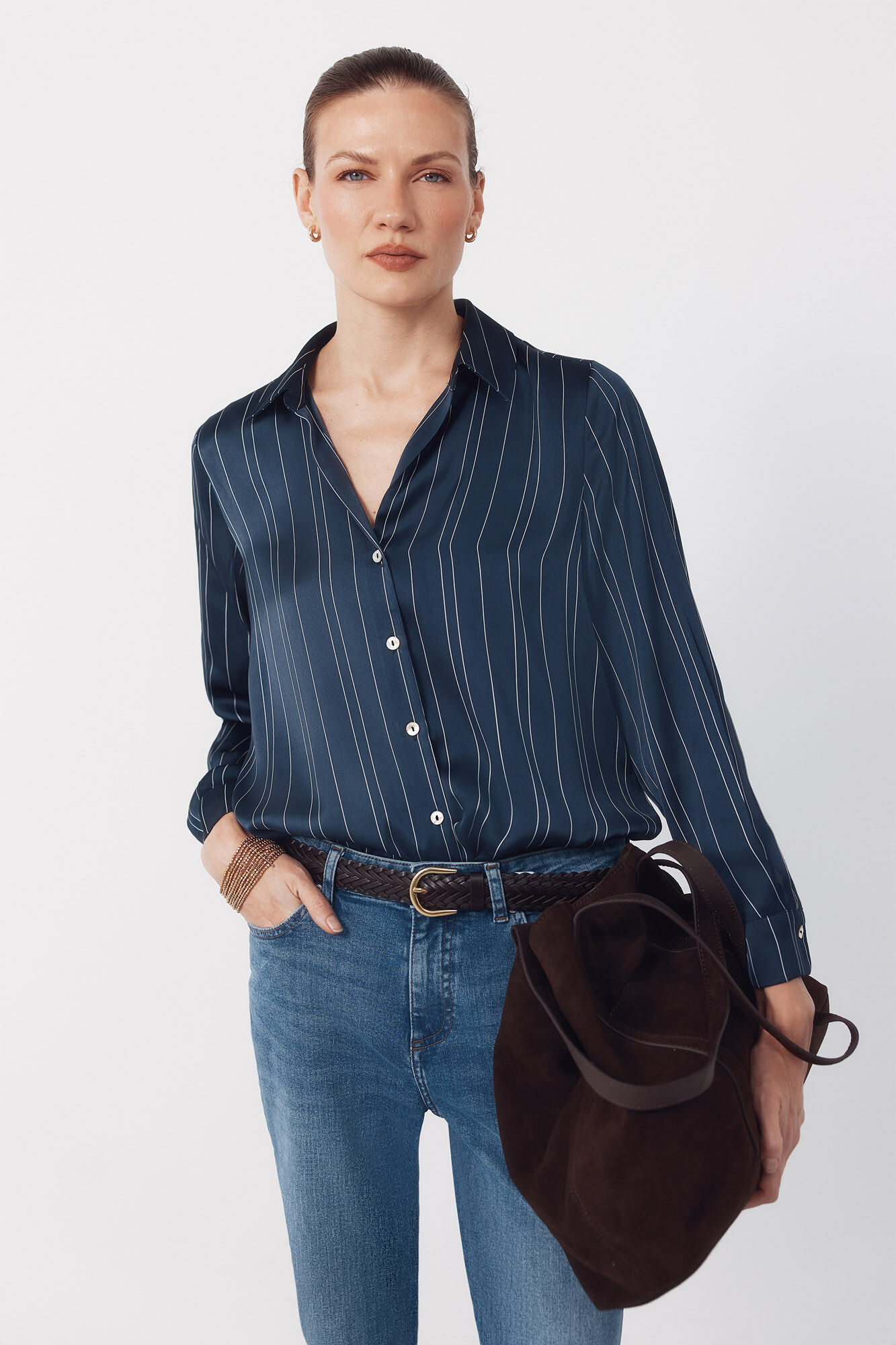 Cortefiel Satin-finish shirt Printed blue