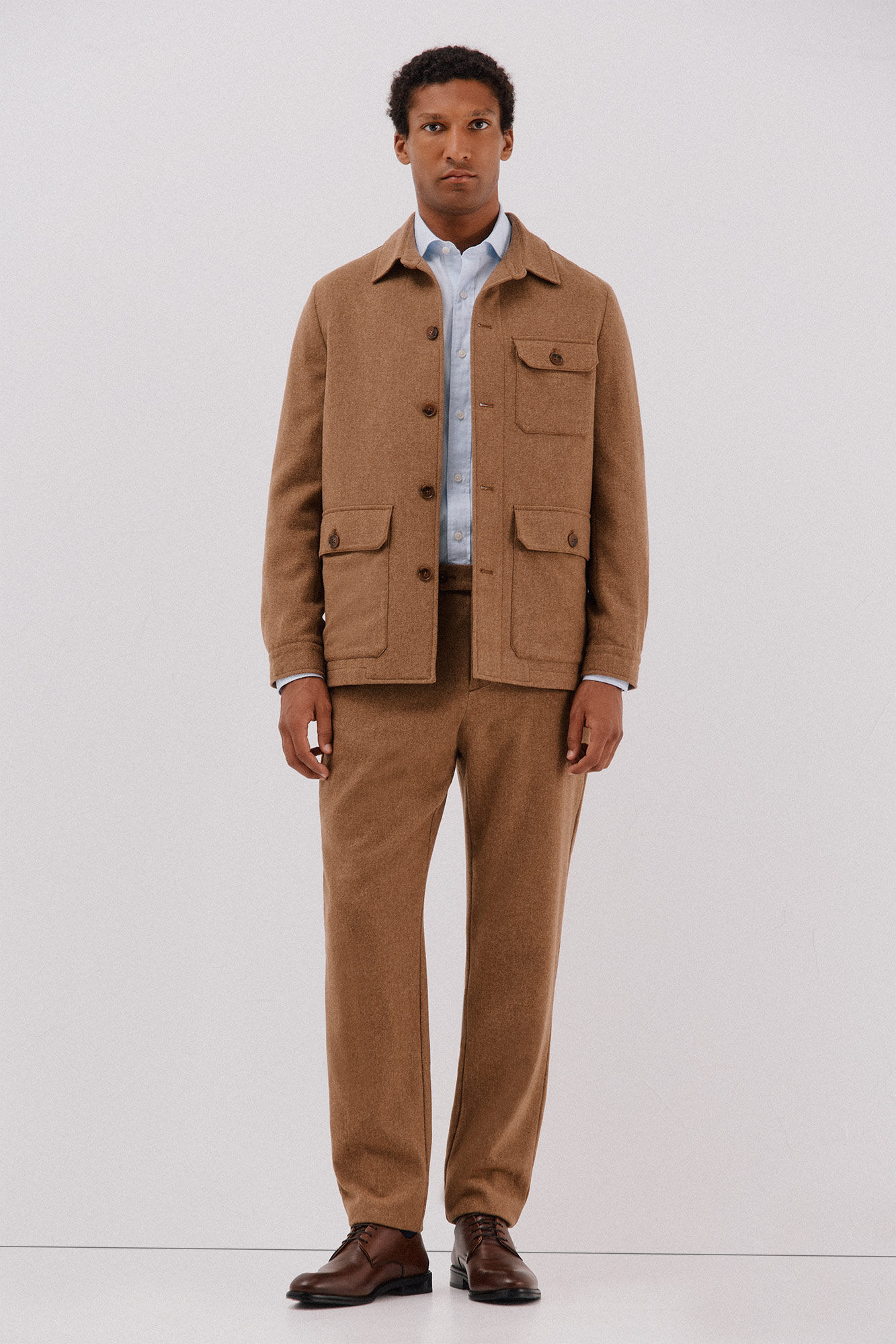 Cortefiel Sobrecamisa de l&atilde; de camelo Castanho