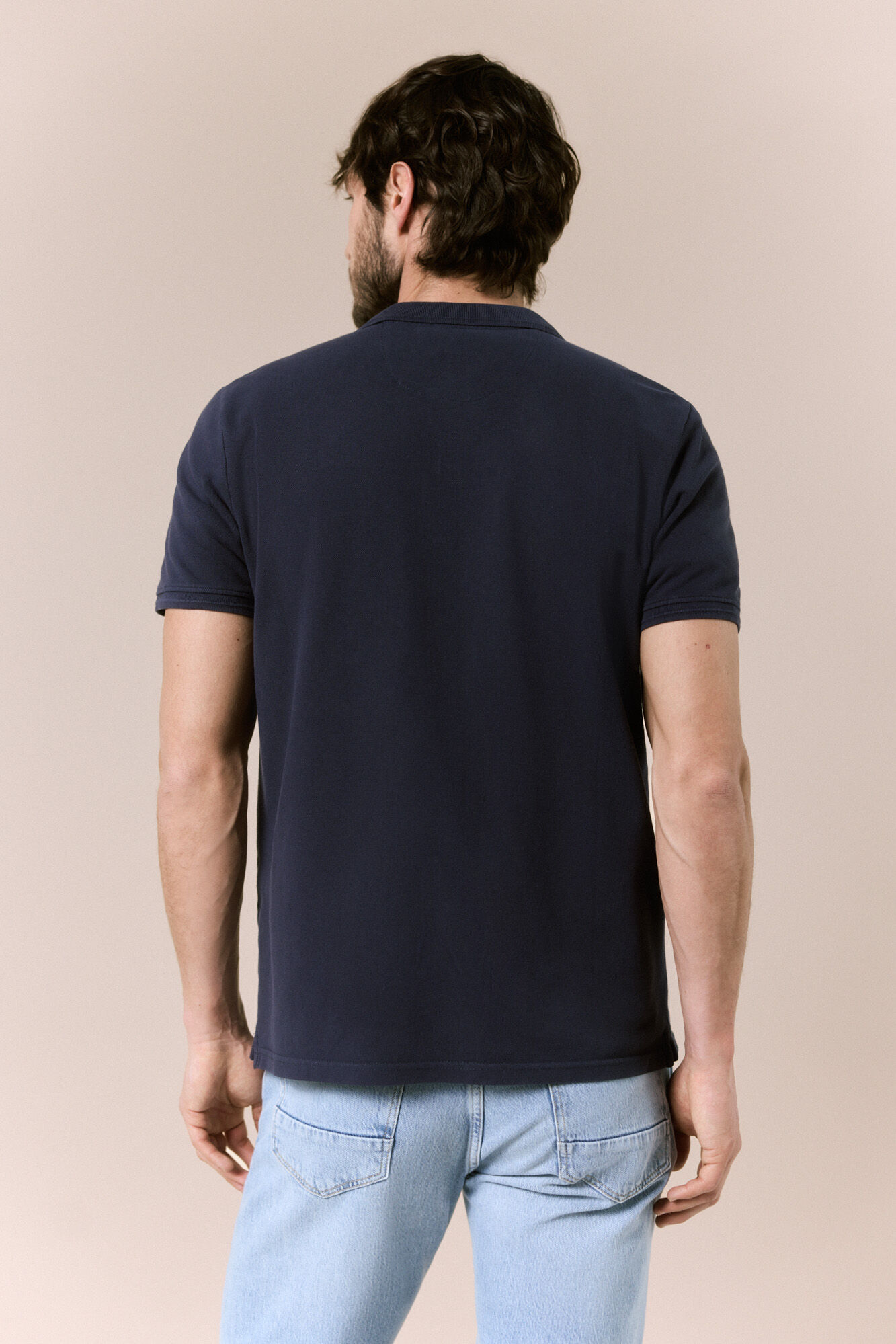 OOTO Polo b&aacute;sico em piqu&eacute; lavado Azul