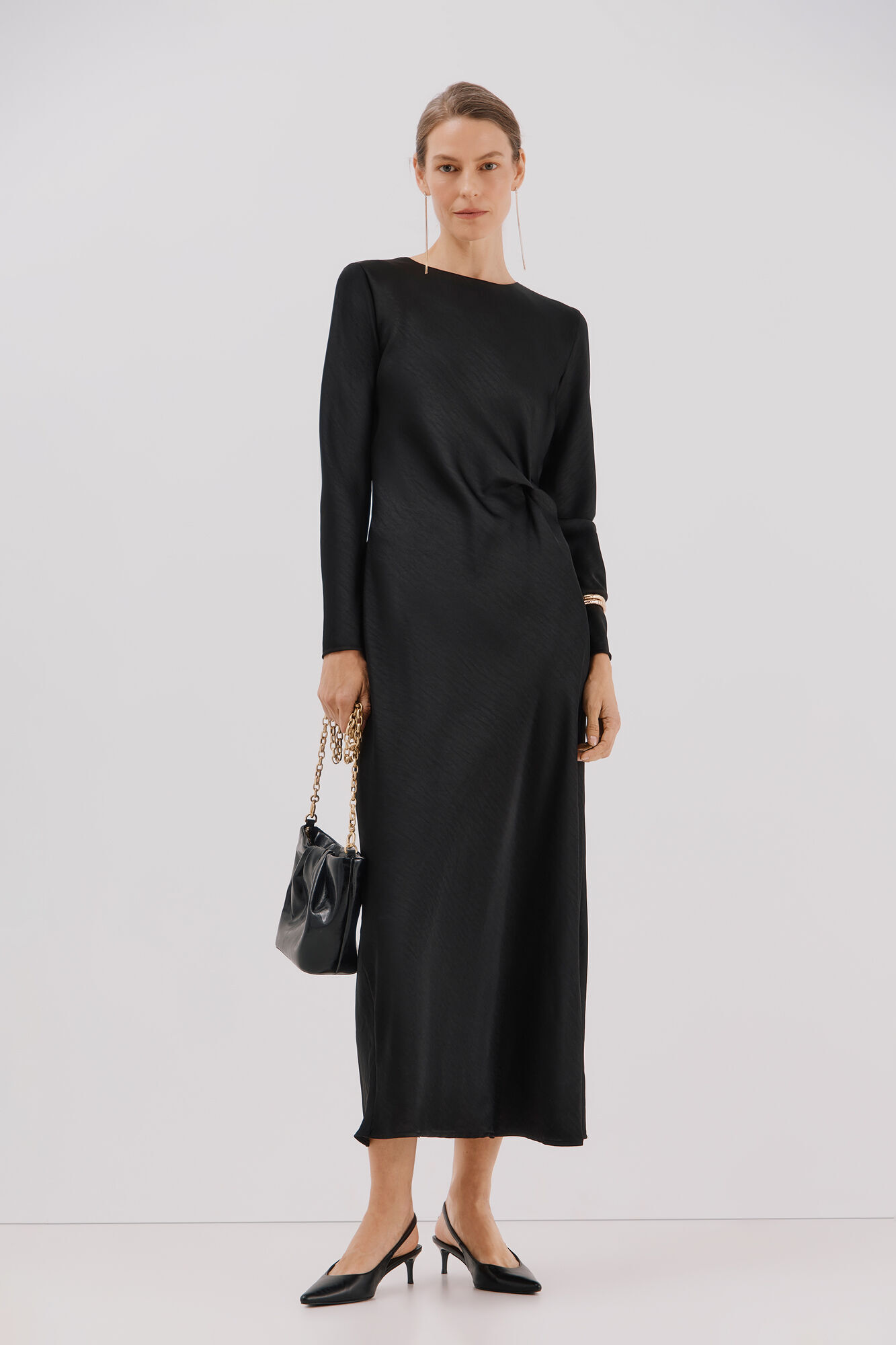 Cortefiel Satin knot dress Black