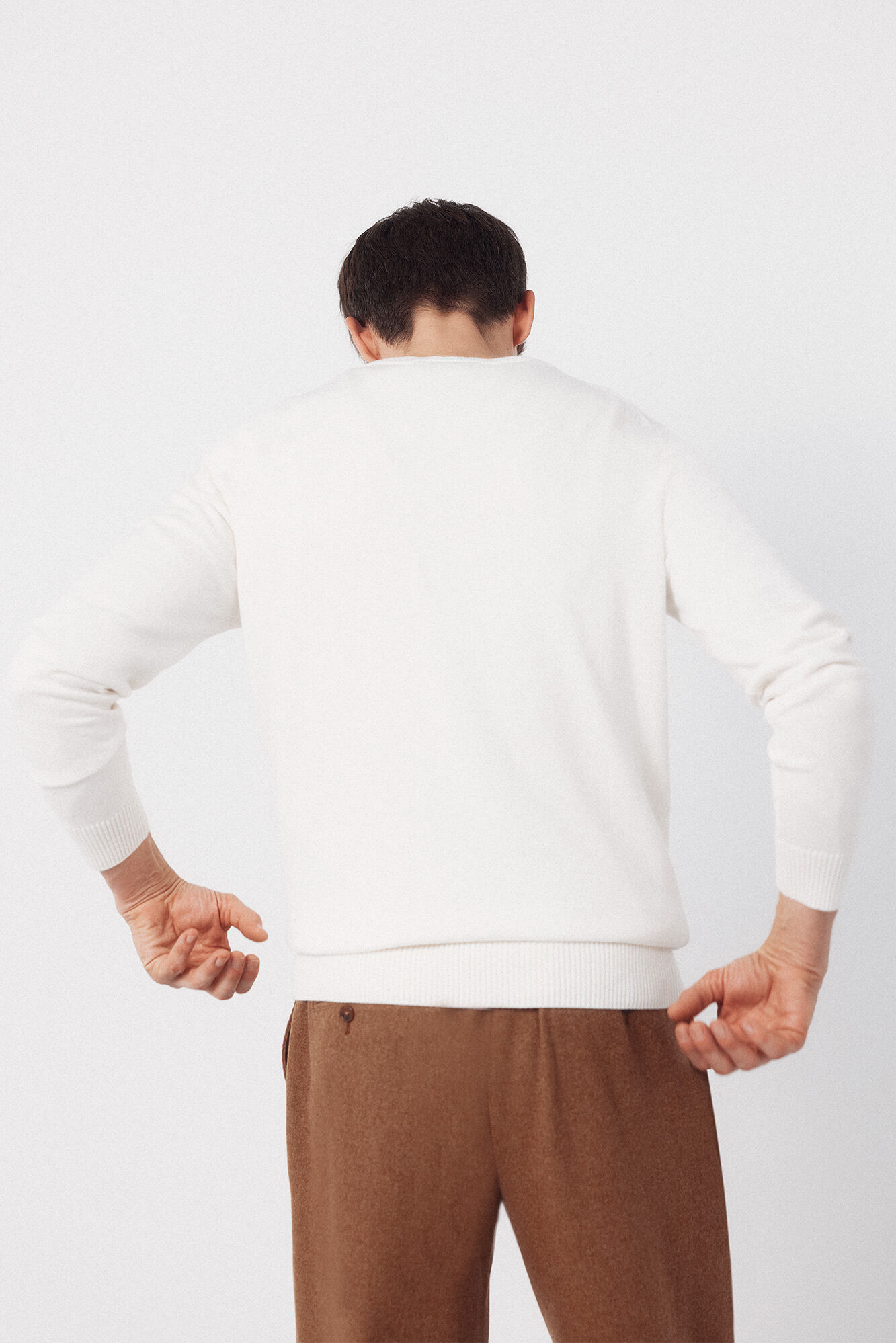 Cortefiel Basic cotton knit round neck jersey-knit White