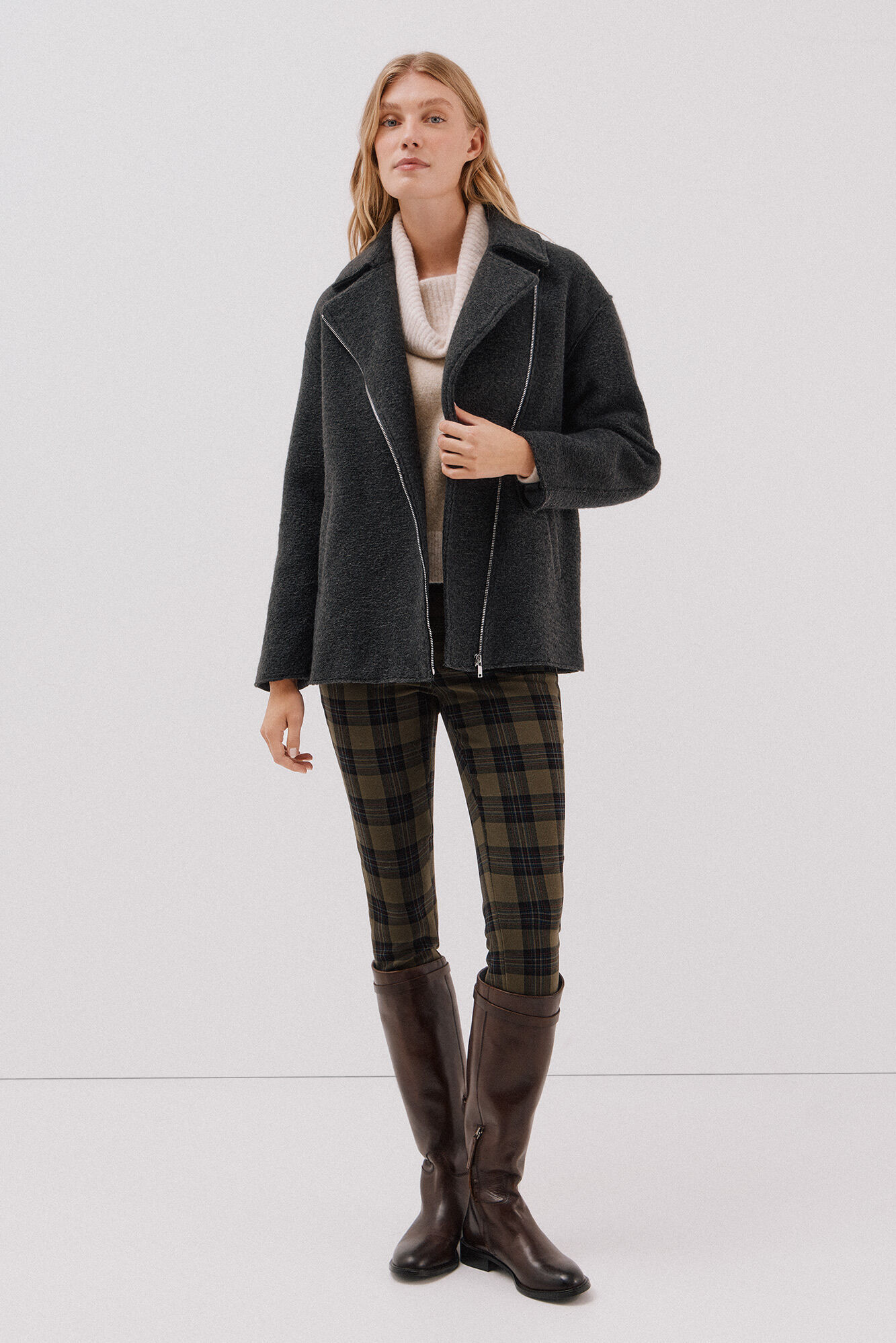 Cortefiel Short biker-style coat Dark grey