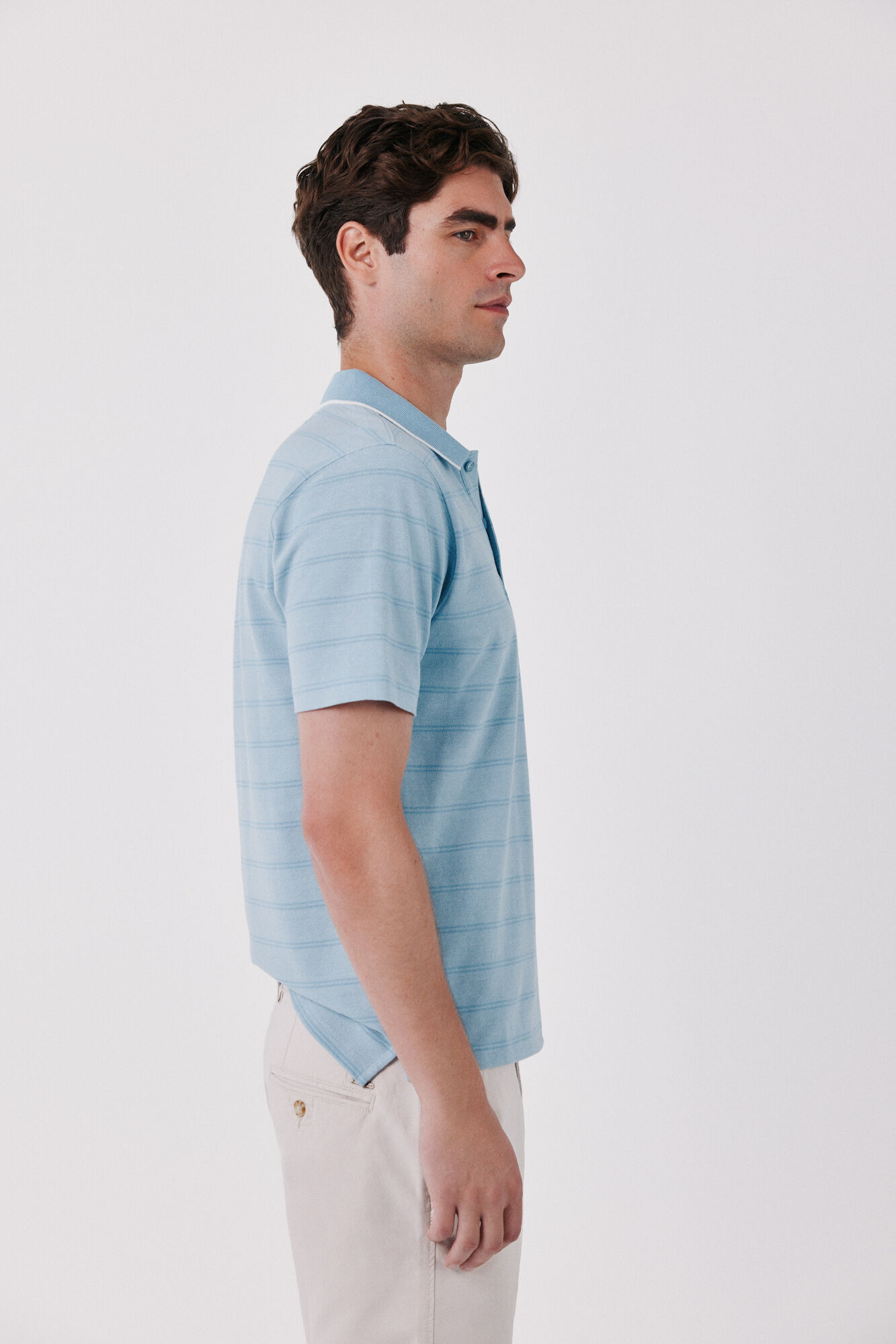 Cortefiel Striped oxford polo shirt Blue