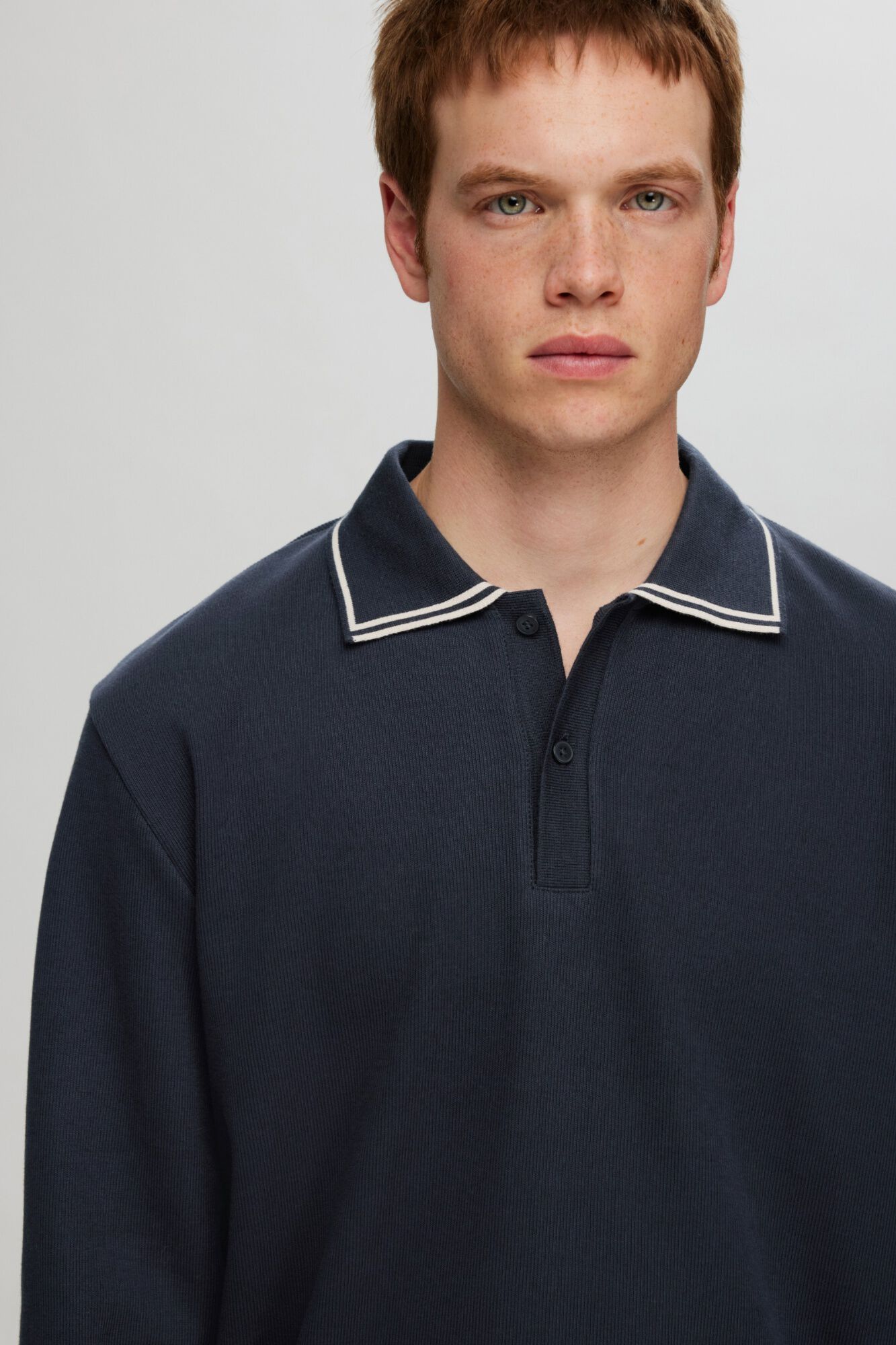 Selected Polo de manga comprida 100% algod&atilde;o org&acirc;nico Azul