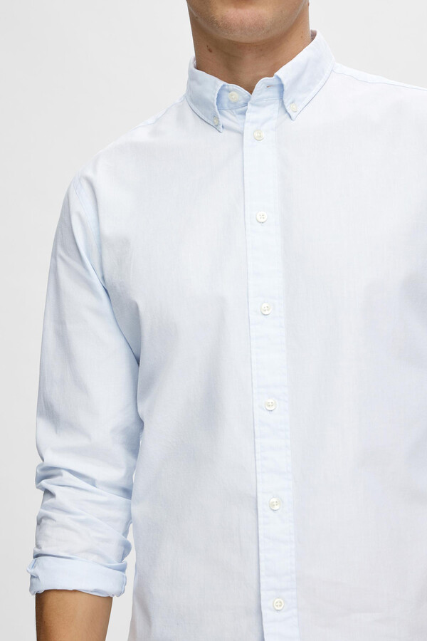Cortefiel Camisa de manga comprida Slim Fit confecionada com algodão reciclado Azul