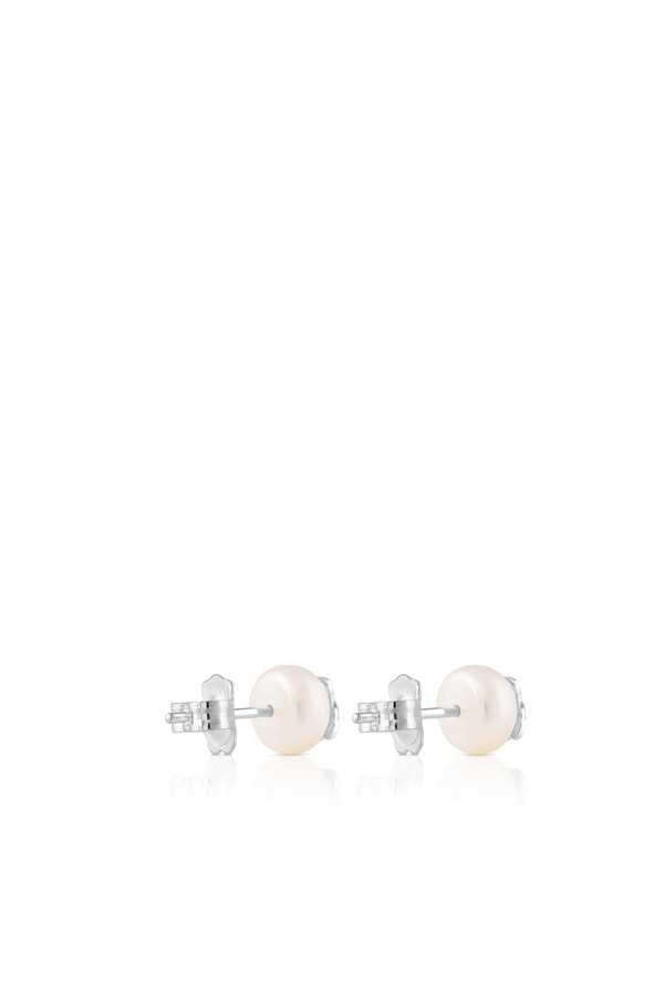 Cortefiel Bear silver and cultured pearl earrings Grey
