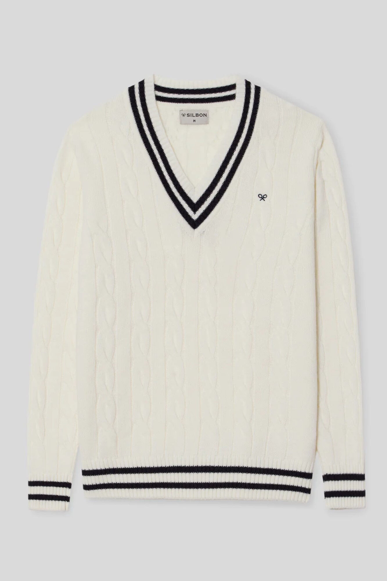 Silbon Cream cable knit varsity jumper Nude
