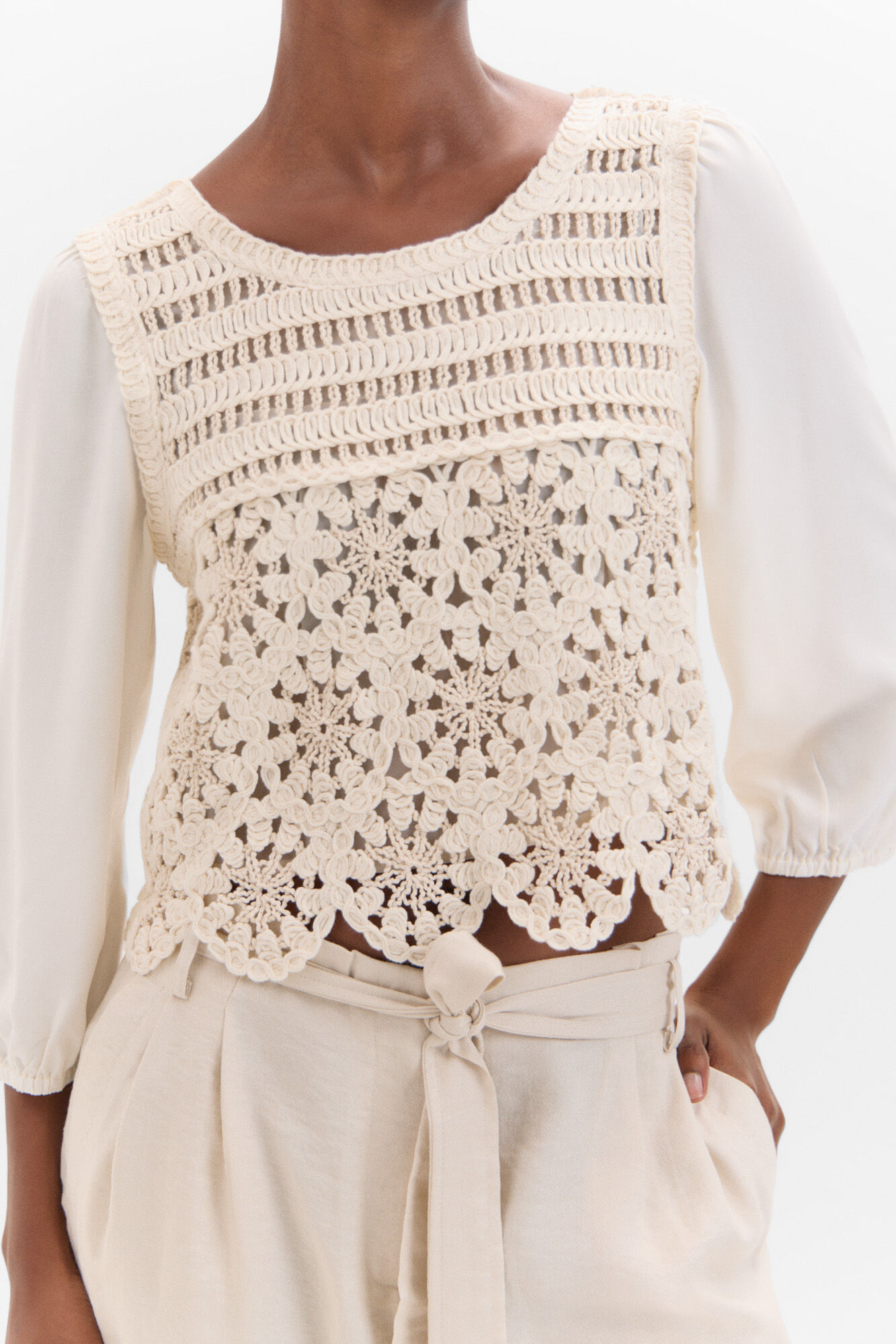 Cortefiel Combined crochet blouse White