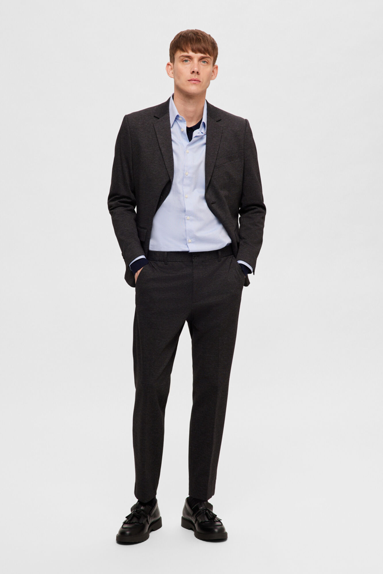 Selected Camisa de algod&atilde;o org&acirc;nico Slim Fit. Azul