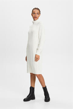 Cortefiel Polo neck jersey-knit midi dress with cotton White