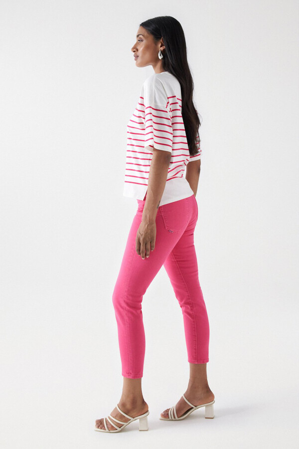 Cortefiel Striped T-shirt with branding Pink