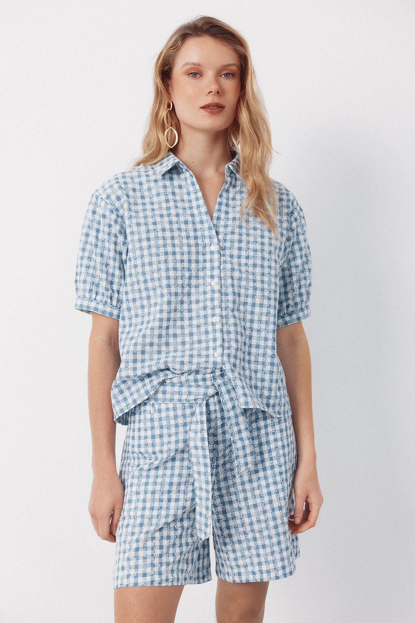 Cortefiel Embroidered gingham bermuda shorts