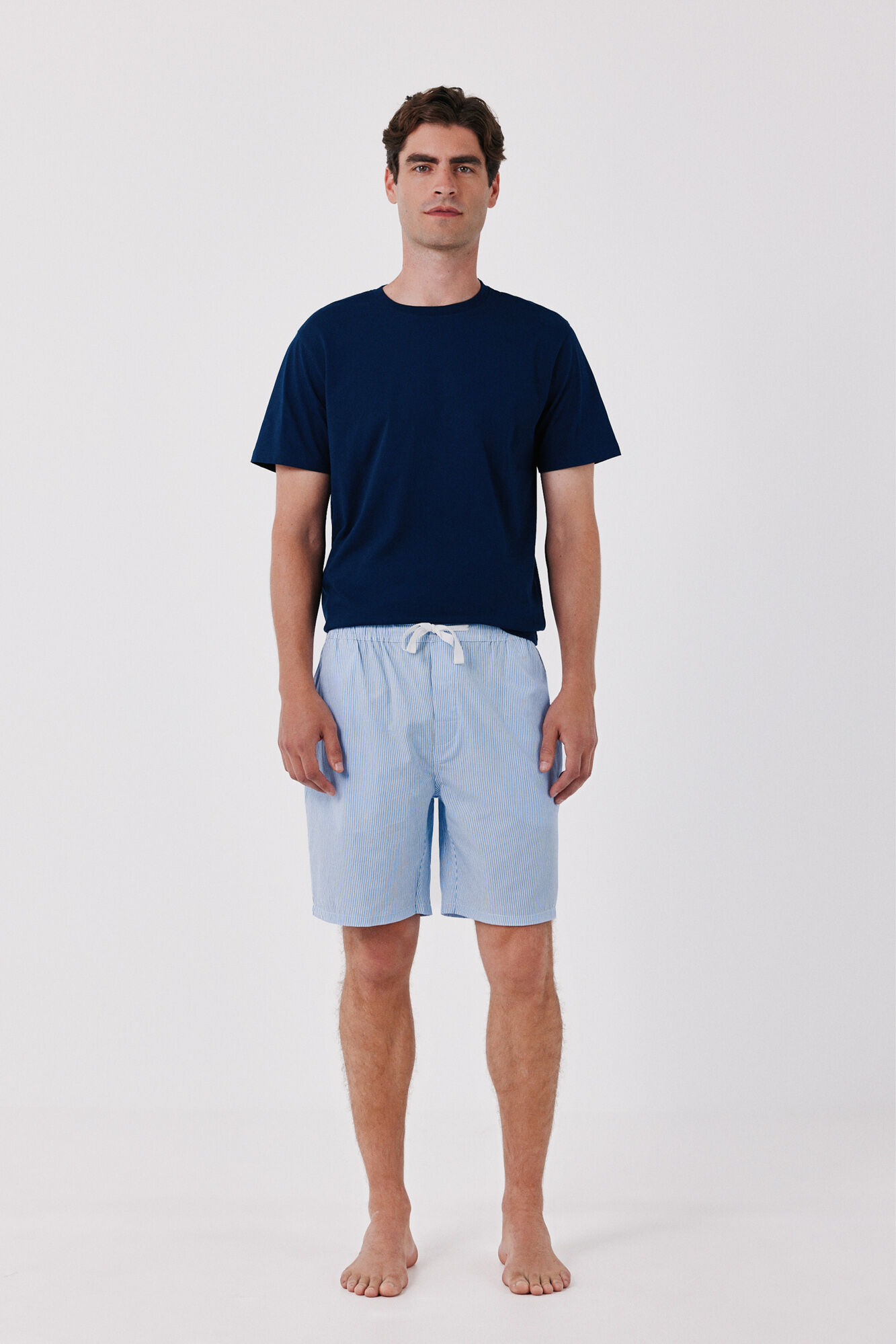 Cortefiel Jersey-knit and fabric pyjamas set Navy