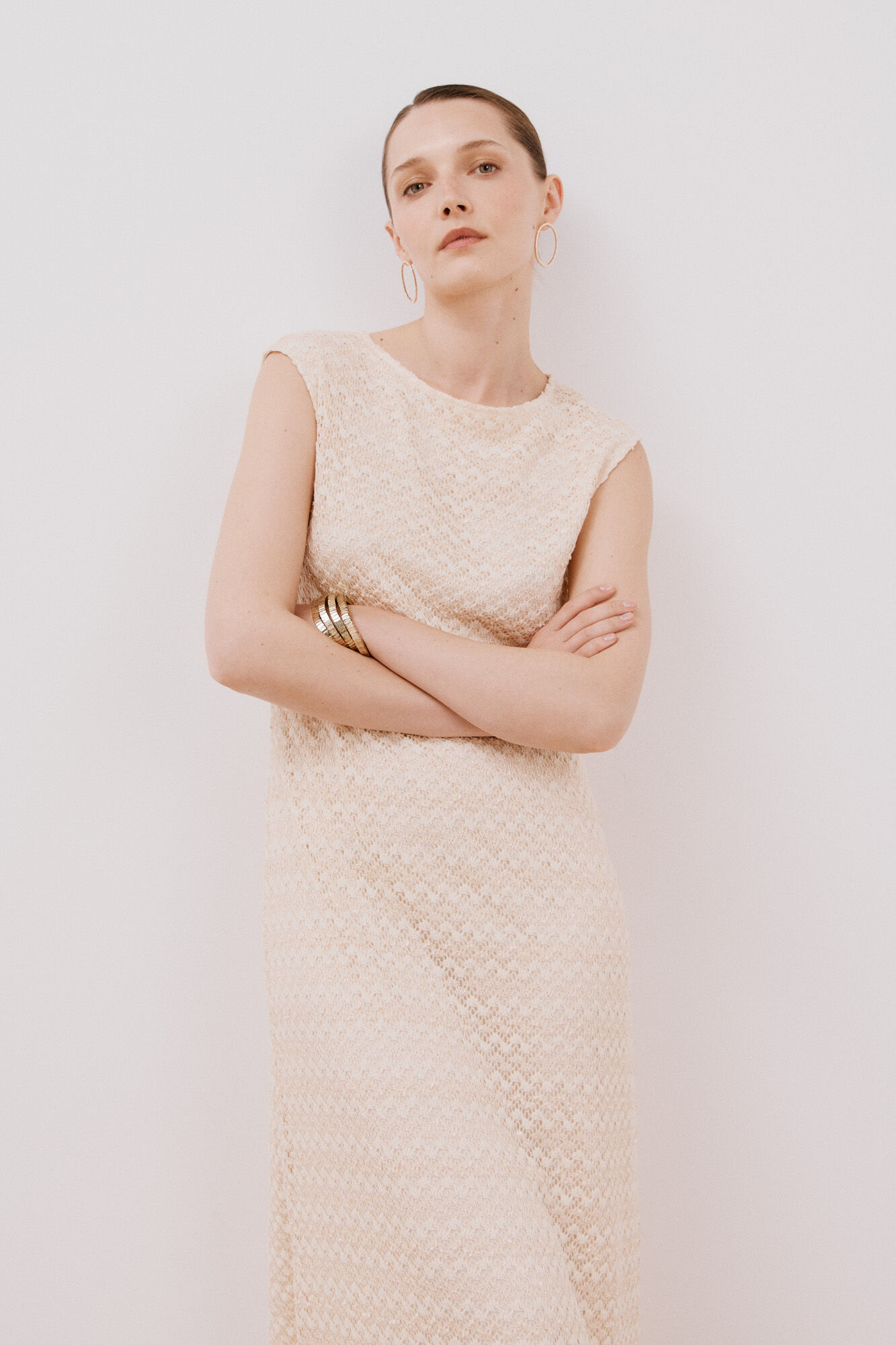 Cortefiel Lurex structured halterneck dress