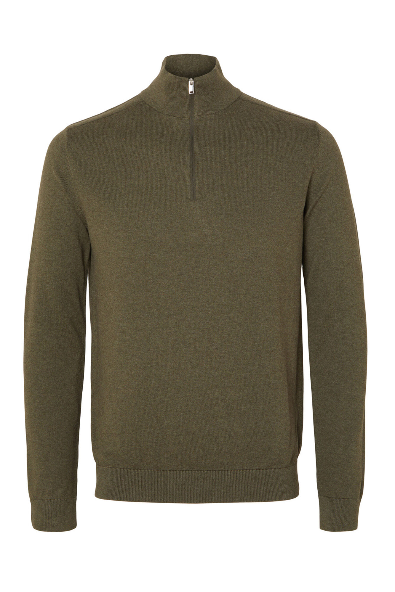 Selected Men's 100% cotton zip-up jumper Green