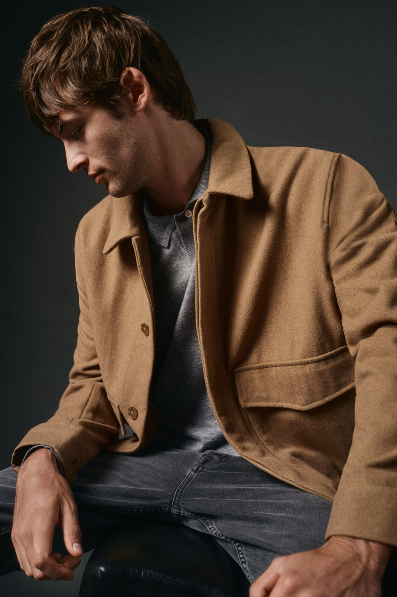 OOTO Blus&atilde;o de mistura de l&atilde; Castanho