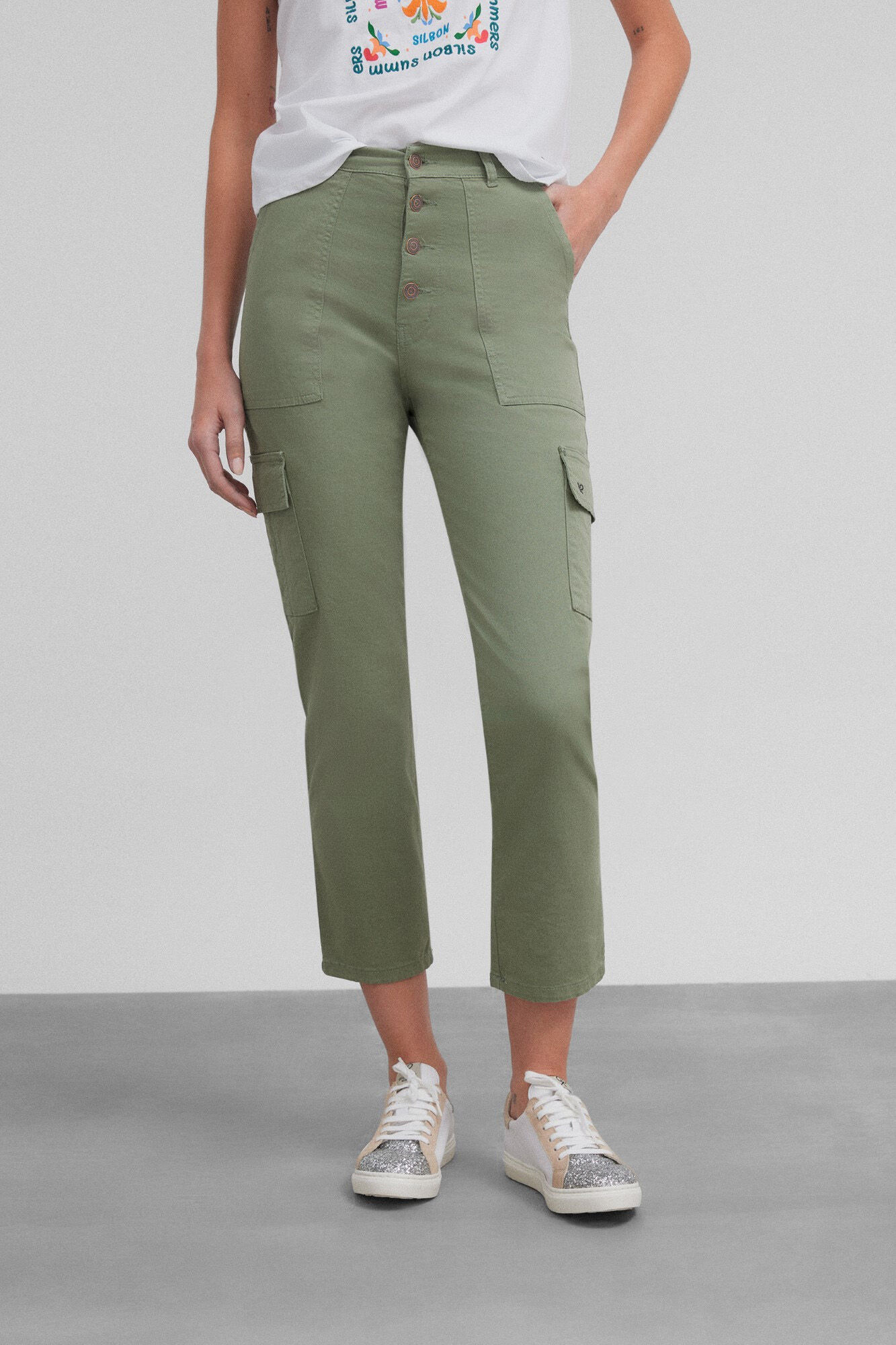 Silbon Pantal&oacute;n woman denim cargo Kaki