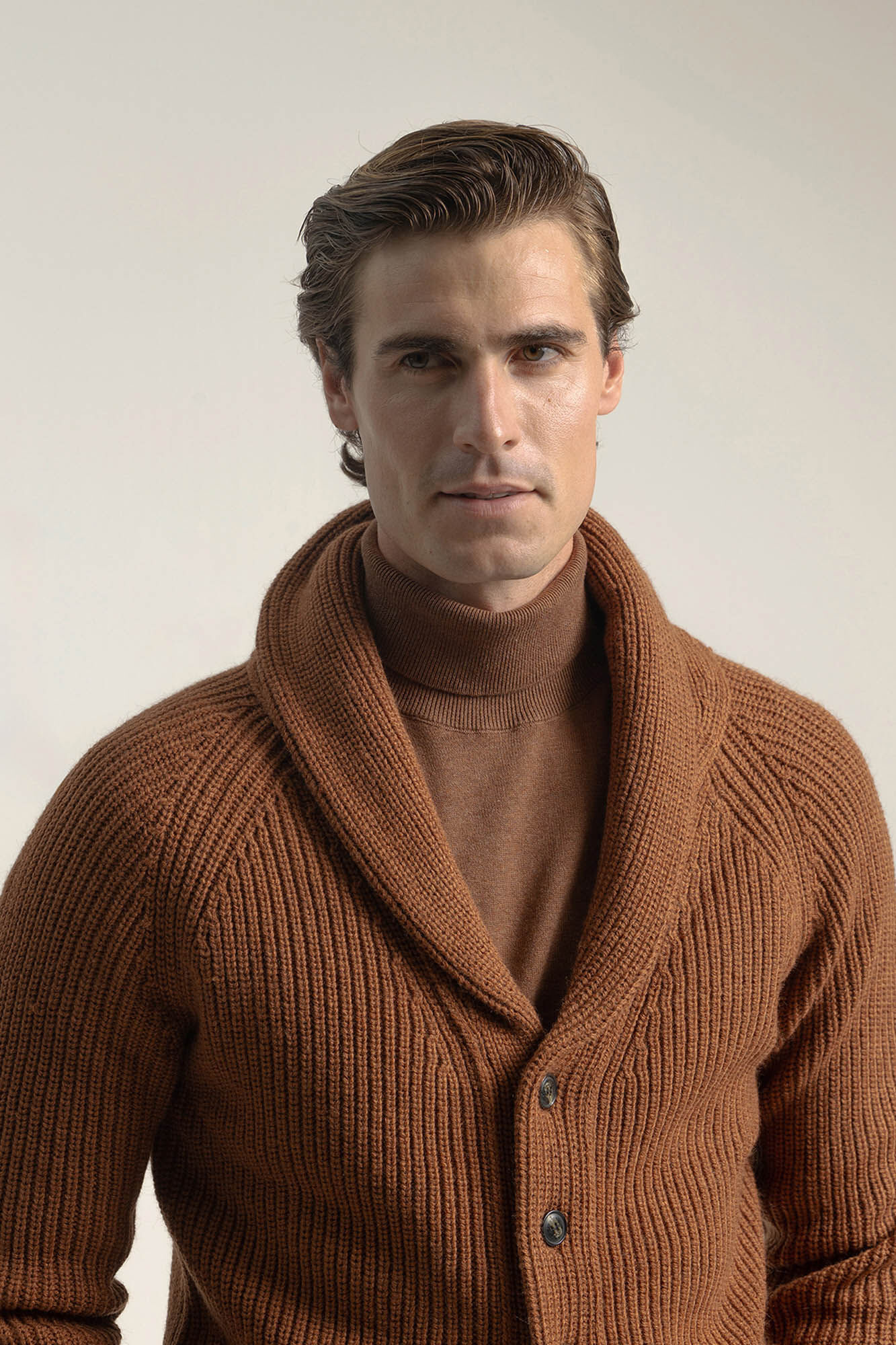 PuroEGO C&aacute;rdigan canelado gola xale Laranja