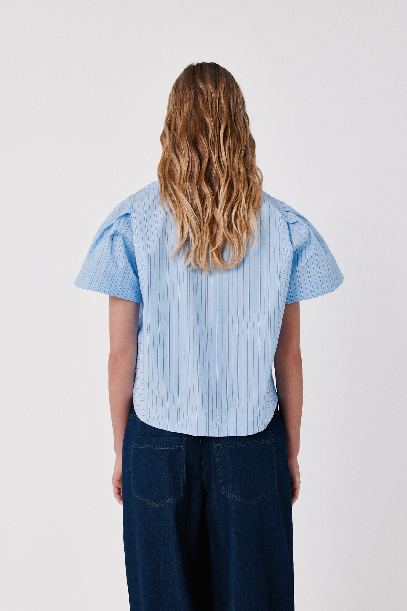Cortefiel Camisa em popelina de riscas Azul
