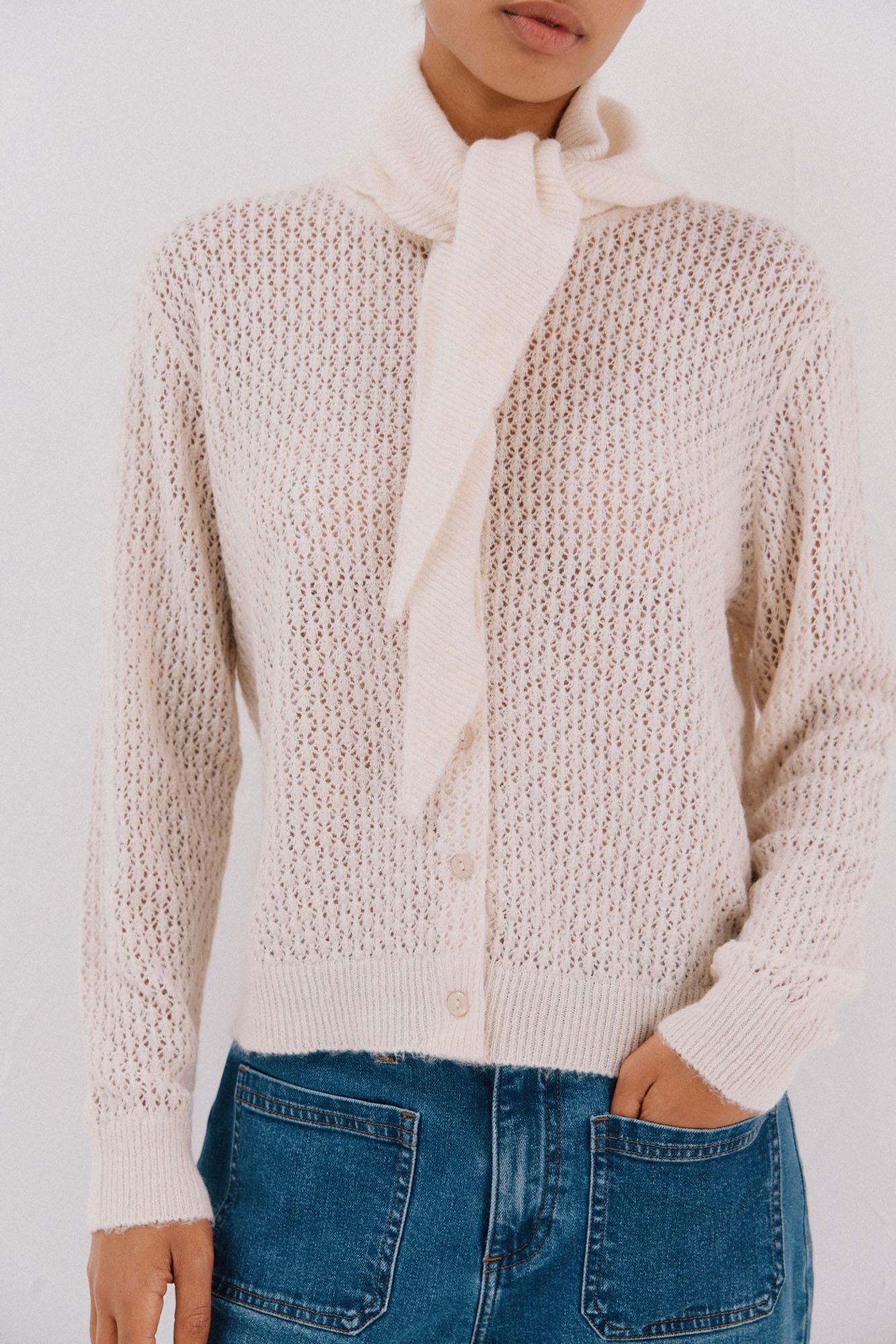 Cortefiel Chaqueta pa&ntilde;uelo punto Marfil