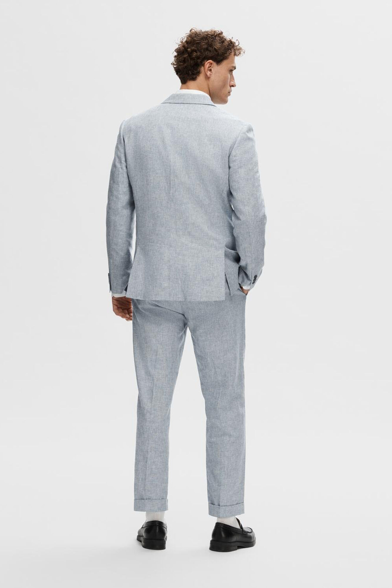 Selected Americana de traje confeccionada con lino y algod&oacute;n. Azul