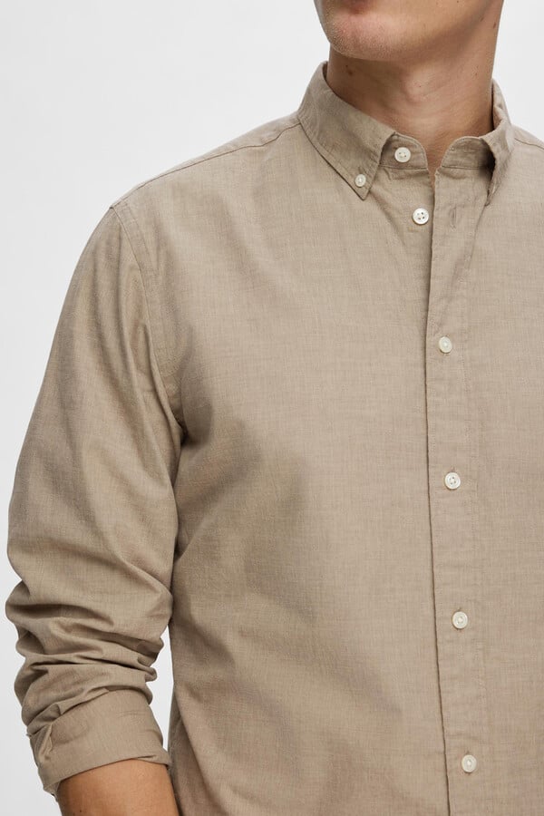Cortefiel Camisa de manga larga Slim Fit confeccionada con algodón reciclado Piedra