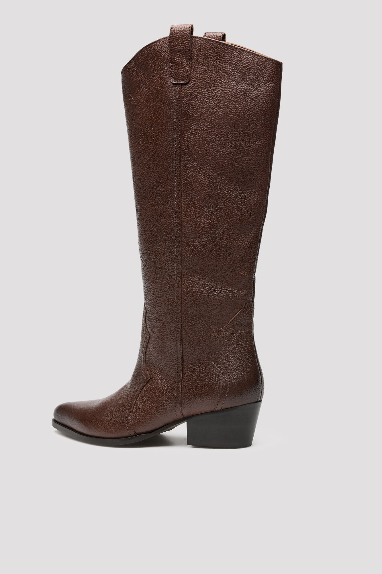 Cortefiel Botas de pele com pespontos Castanho