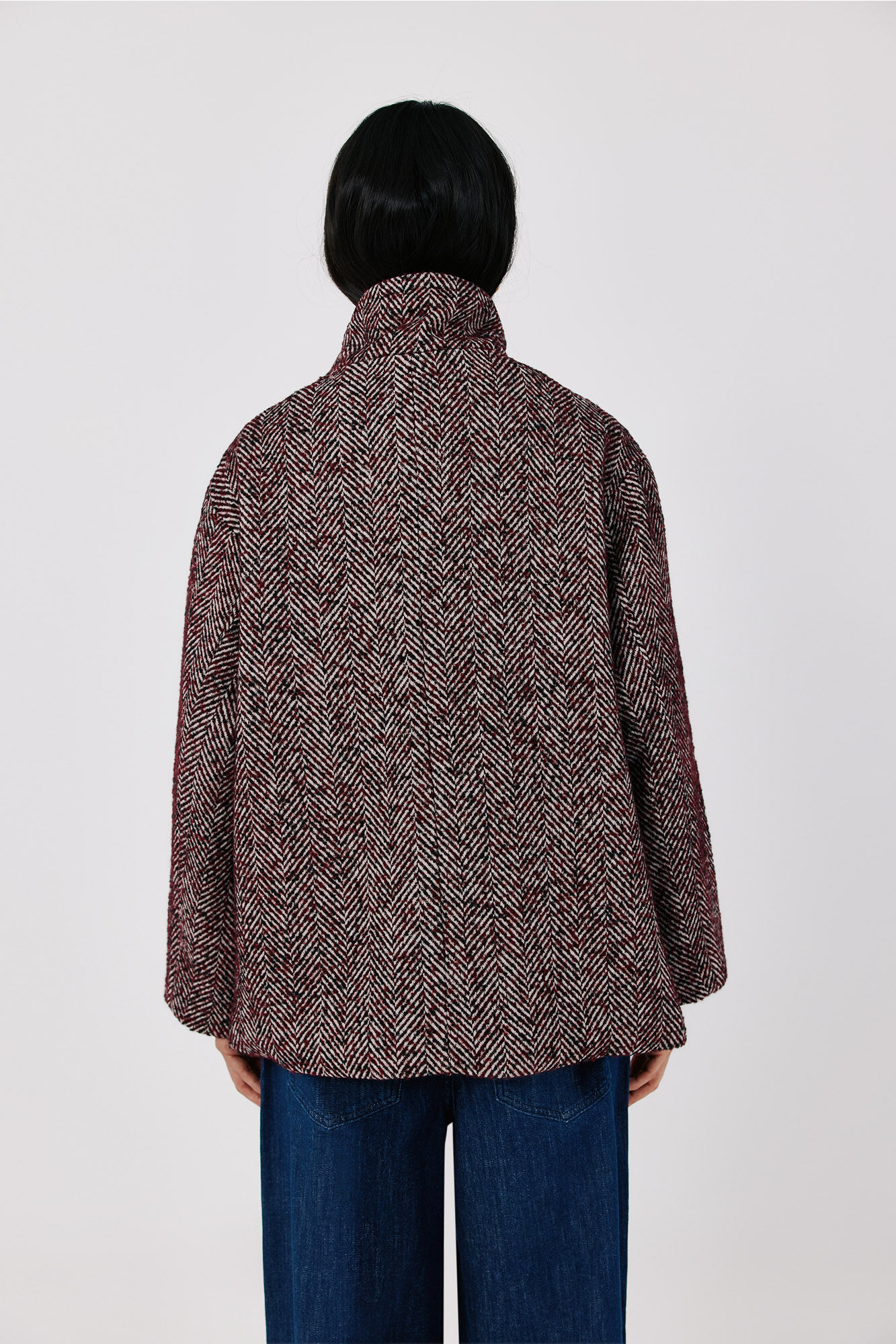 Cortefiel Short funnel neck coat Maroon