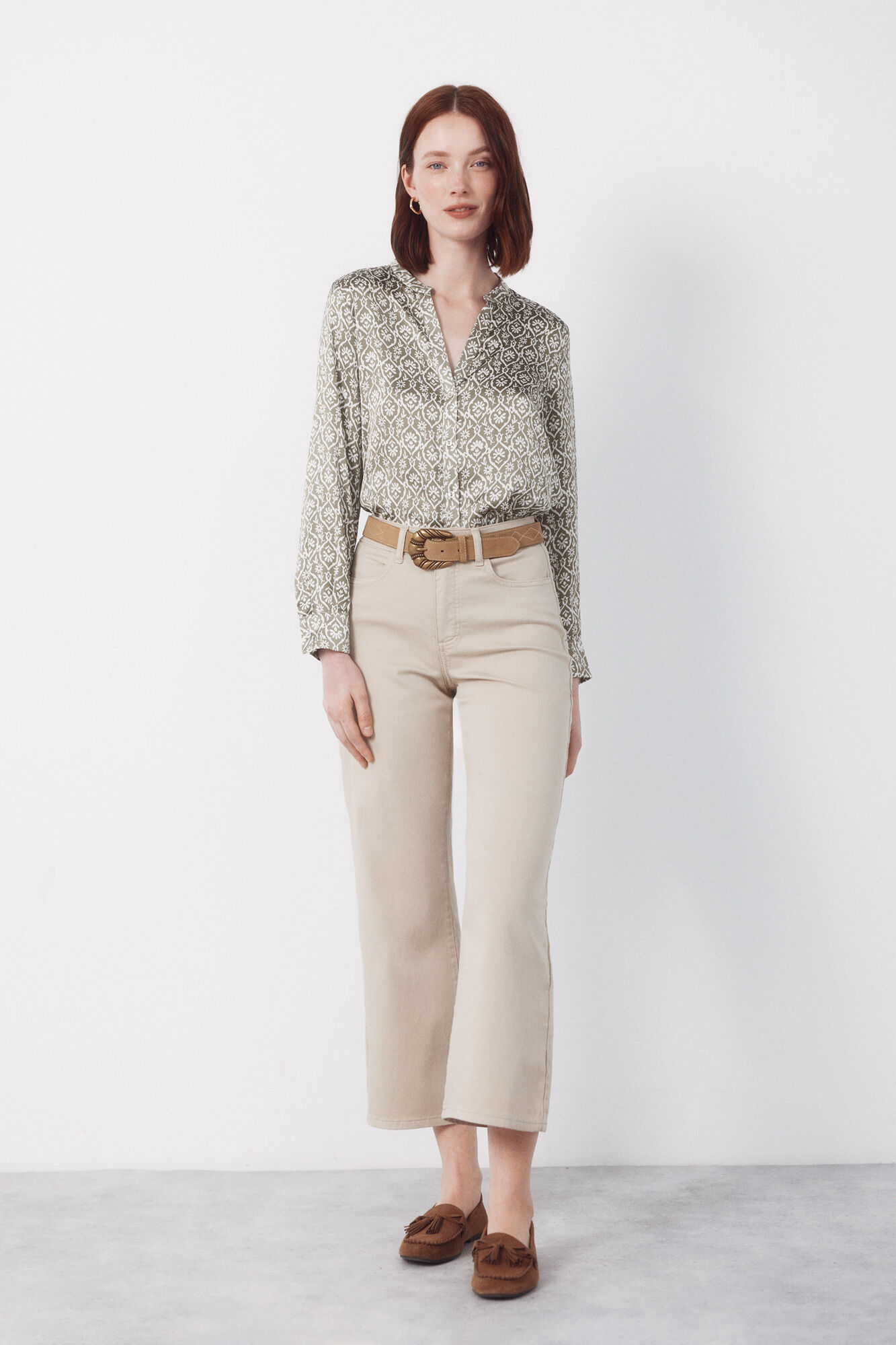 Cortefiel Printed satin mandarin shirt