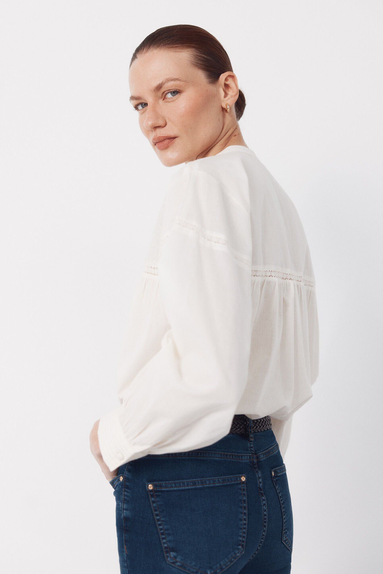 Cortefiel Embroidered blouse Ivory