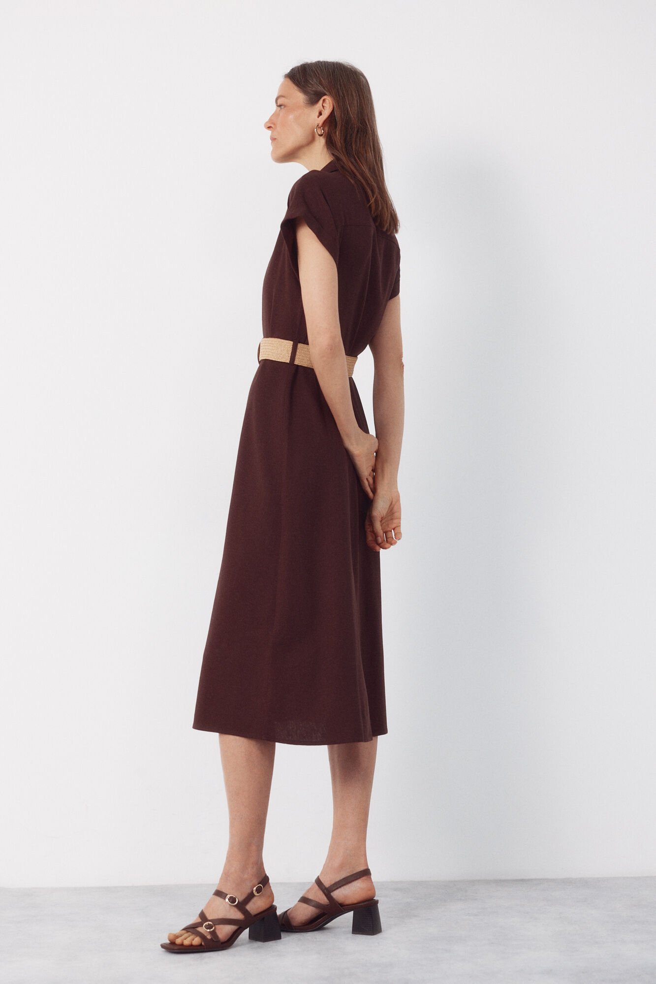 Cortefiel Linen trousers Dark brown