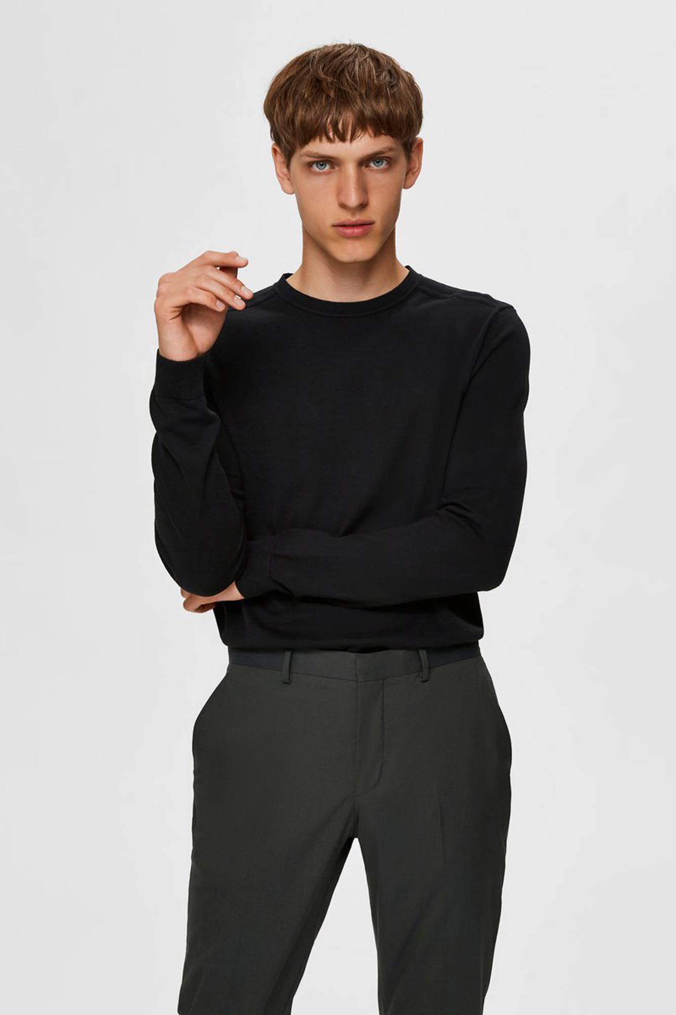 Selected Jersey algod&oacute;n org&aacute;nico cl&aacute;sico Negro