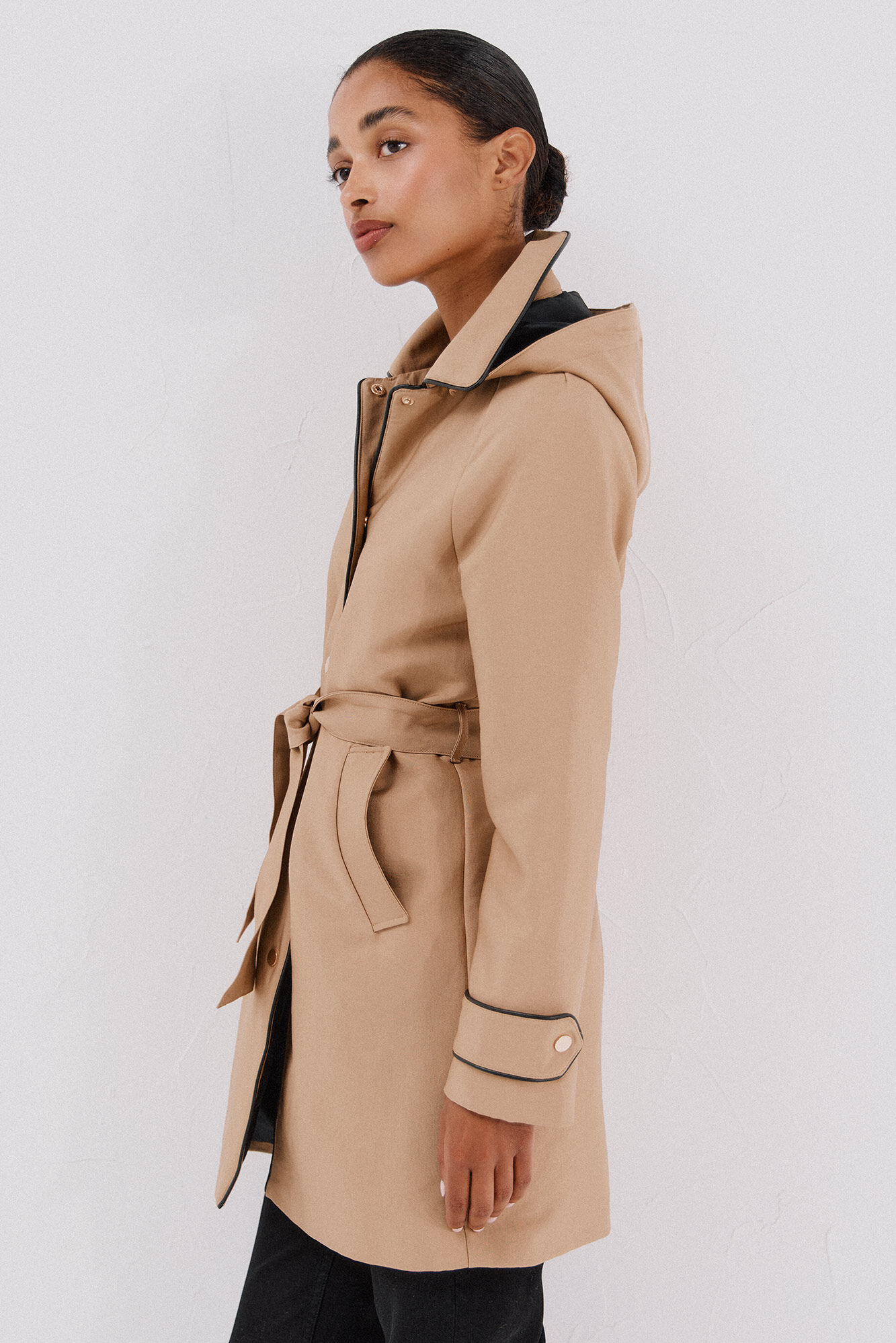 Cortefiel Gabardina satinada capucha desmontable Beige