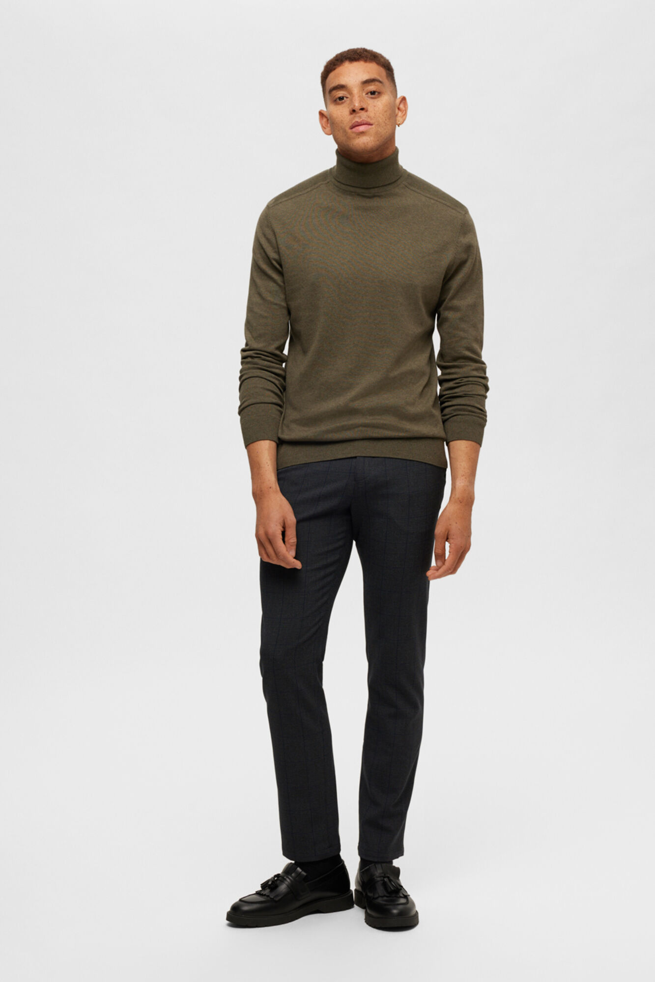 Selected Camisola gola dobrada 100% algod&atilde;o Verde