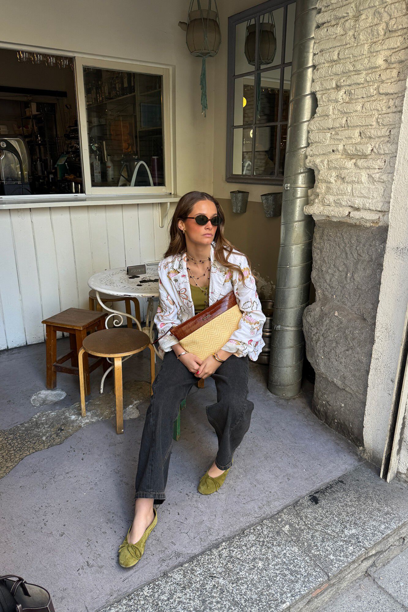 The Code About Marbella leather and hazelnut raffia Brown
