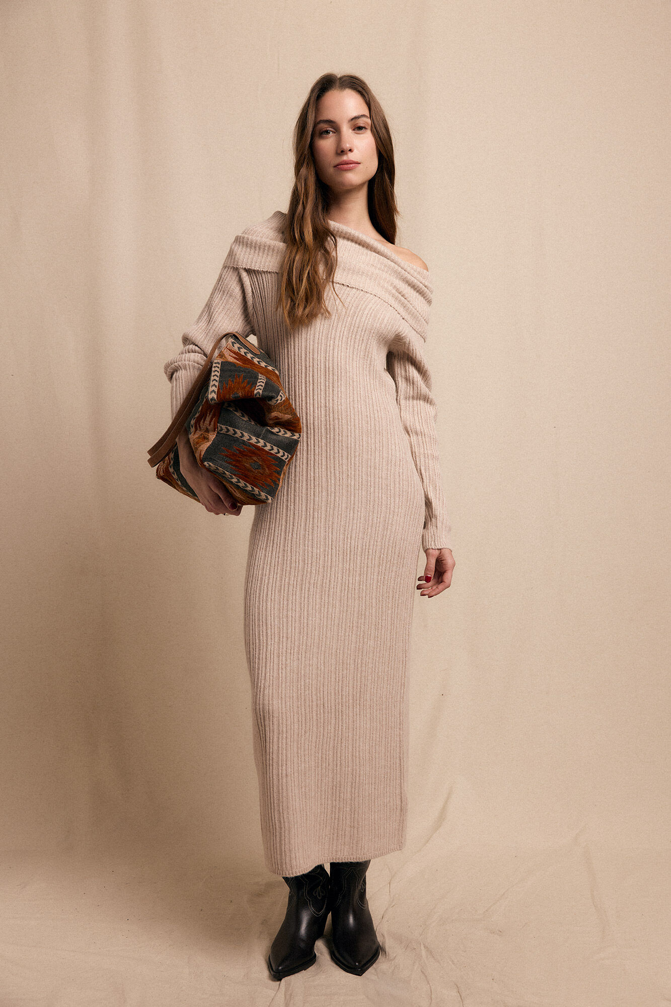 Slowlove Vestido punto cuello amplio