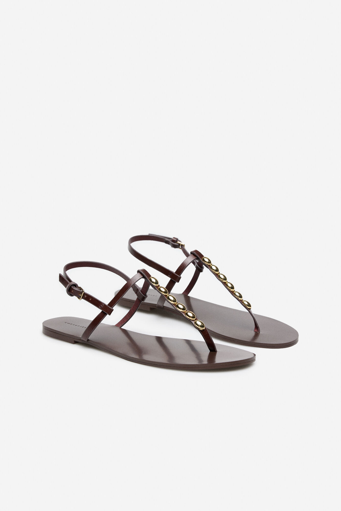 Cortefiel Flat sandal with studs Dark brown