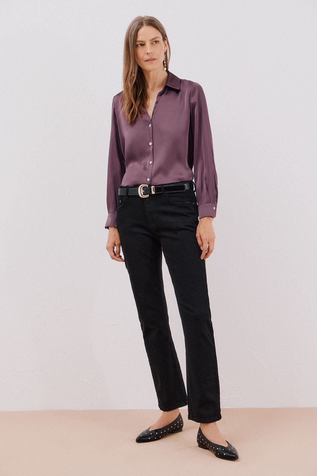 Cortefiel Satin-finish shirt Purple