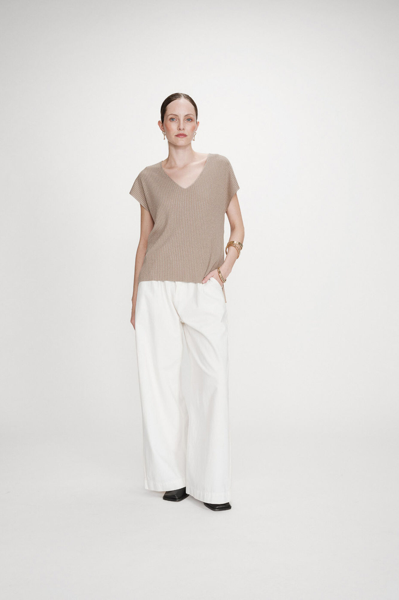 Grace & Mila Top de malha Lurex Dourado