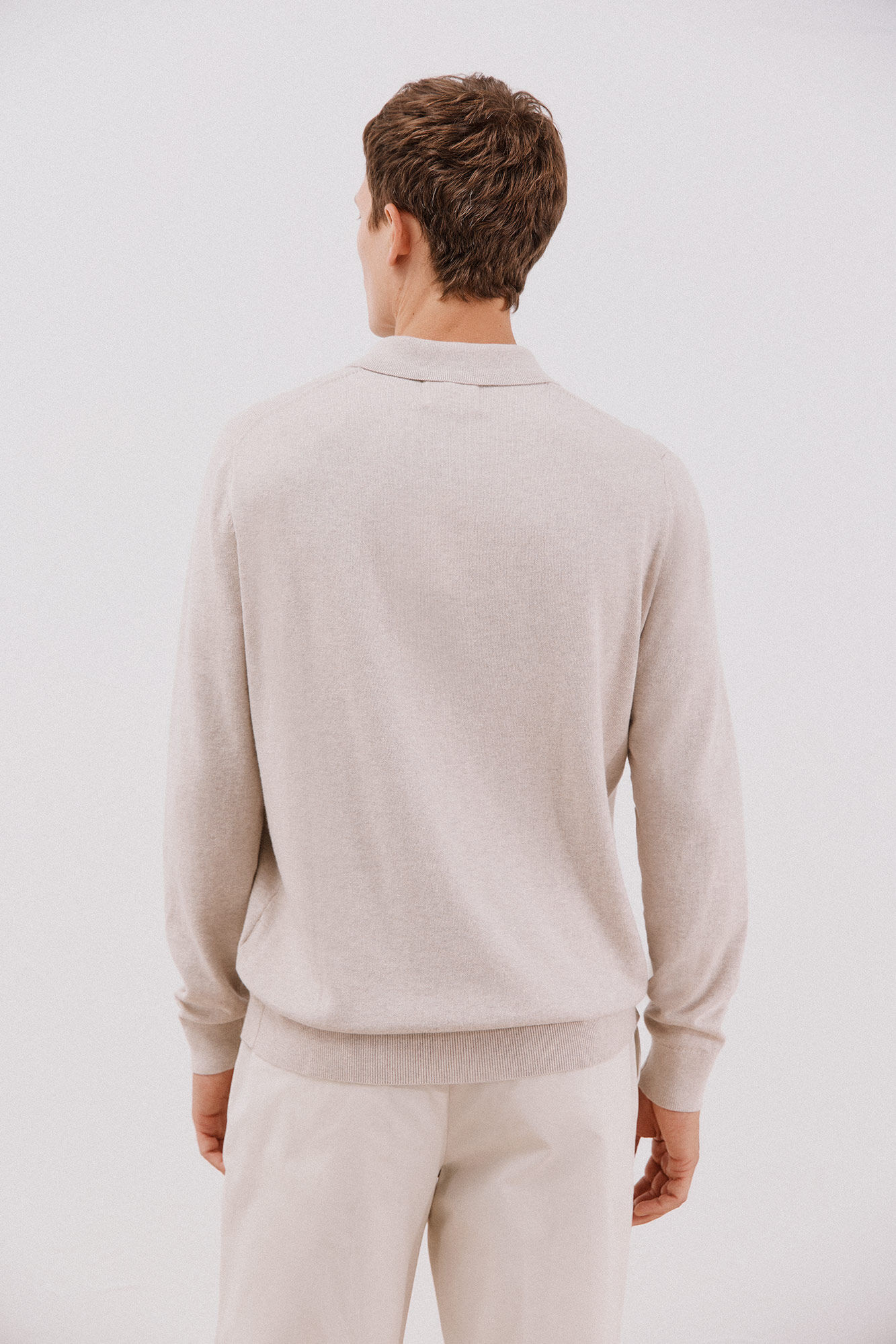 Cortefiel Cotton cashmere polo shirt neck jersey Beige