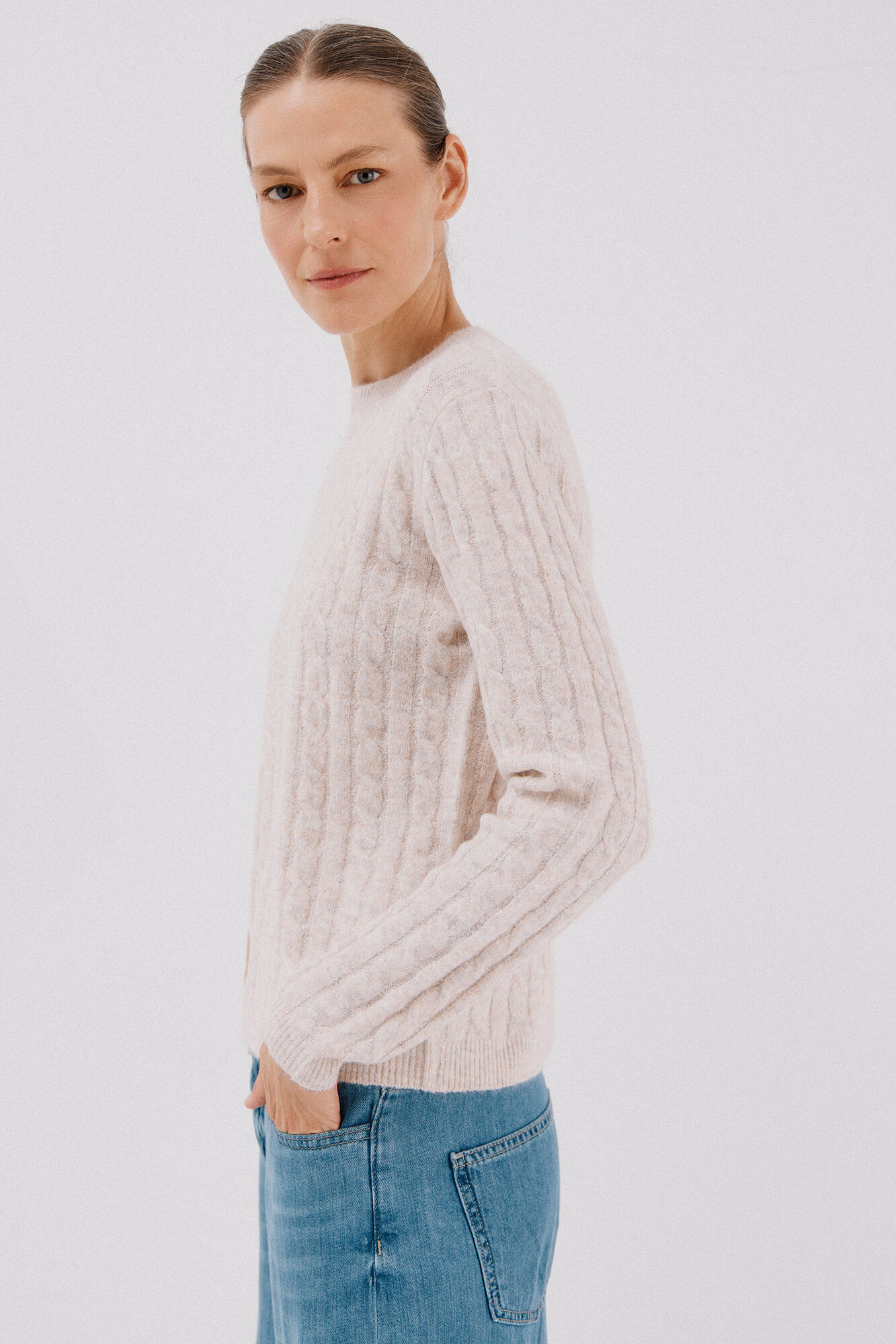 Cortefiel Soft jersey with cross-knit Ivory